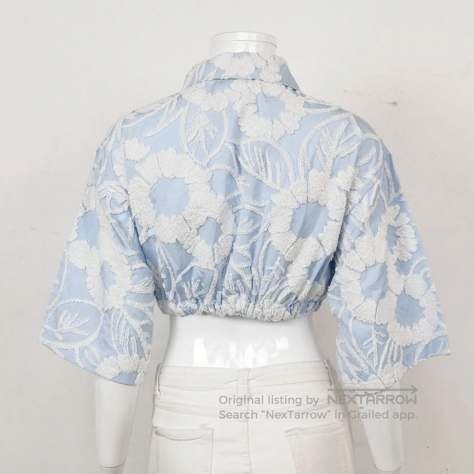 Prada Prada Cotton Floral Embroidered Cropped Shirt . Size L / US 10 / IT 46 - 2 Thumbnail