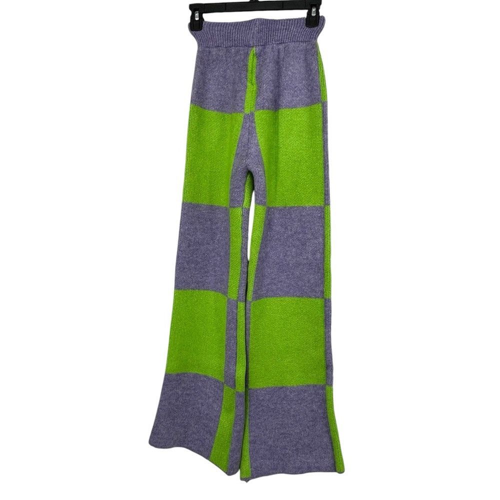 NOCTURNE NOCTURNE WIDE LEG PRINTED CHECKERED PANTS KNITTED COZY COMFY Size 22" - 4 Thumbnail