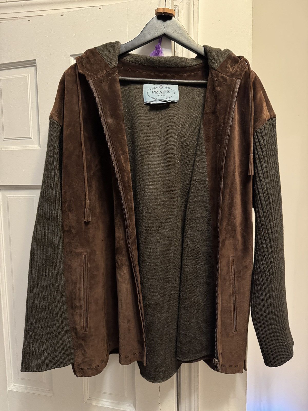 Prada Rare archival fa1990 suede sweater combo zip hoodie Size US M / EU 48-50 / 2 - 1 Thumbnail
