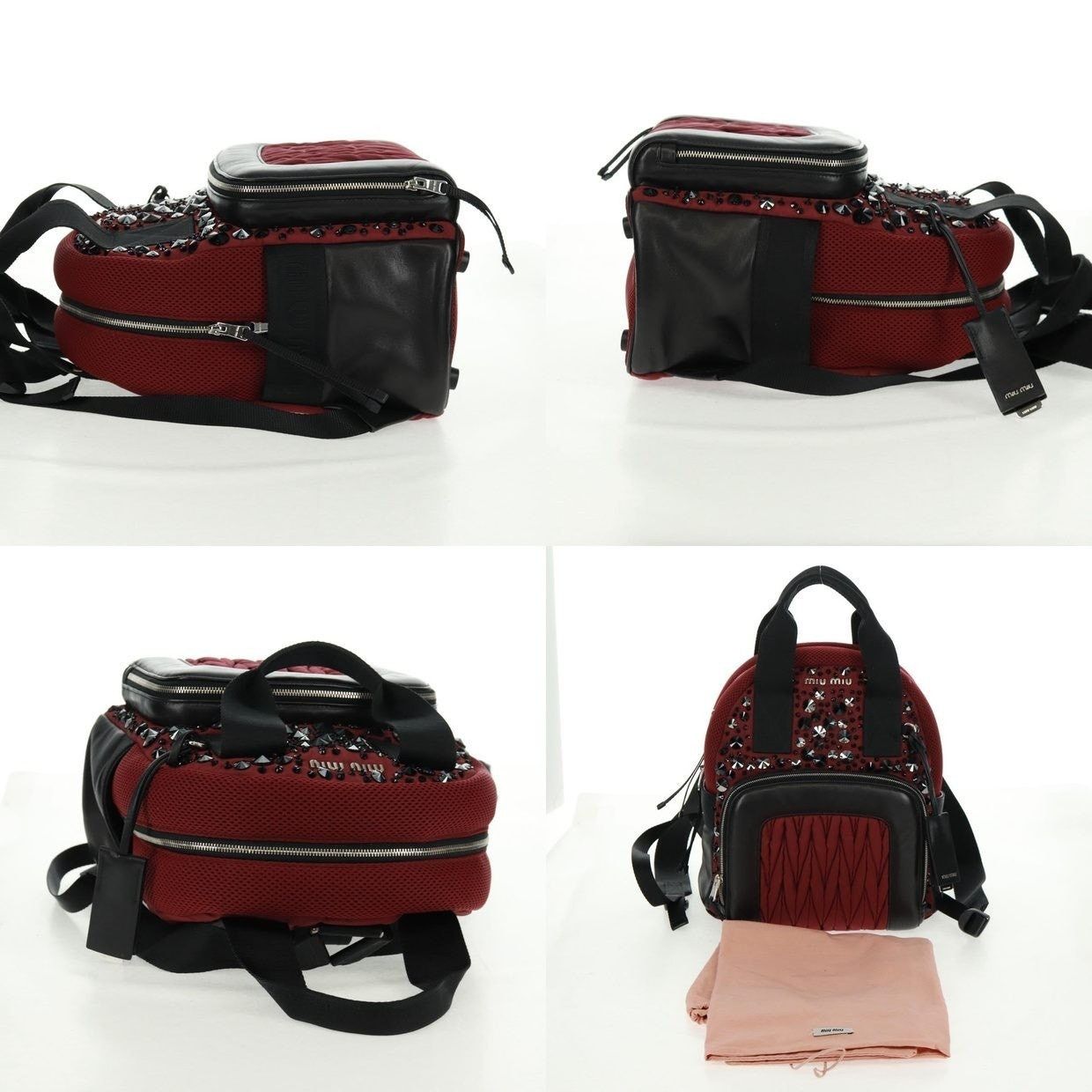 Miu Miu Miu Miu Nylon Leather Backpack Wine Red Size ONE SIZE - 13 Thumbnail