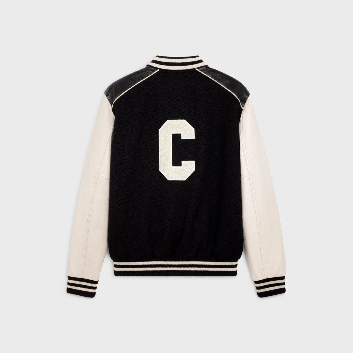 Celine NEW - FW21 Black C Patch Leather Sleeve Wool Teddy 54 Size US L / EU 52-54 / 3 - 20 Thumbnail