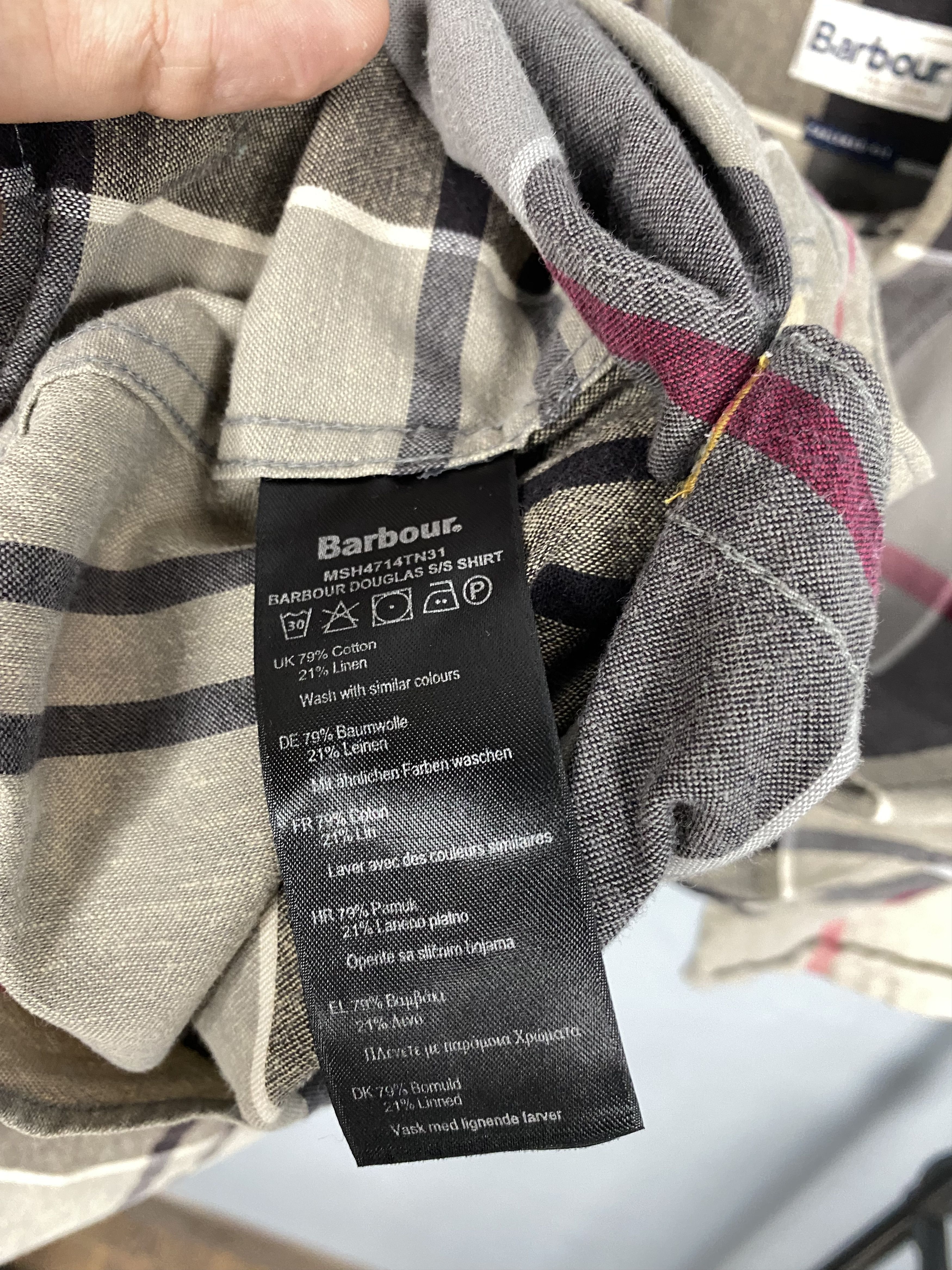 Barbour × Vintage Barbour Tartan Vintage Mens Linen Short Sleeve Shirt Y2K Size US L / EU 52-54 / 3 - 4 Thumbnail
