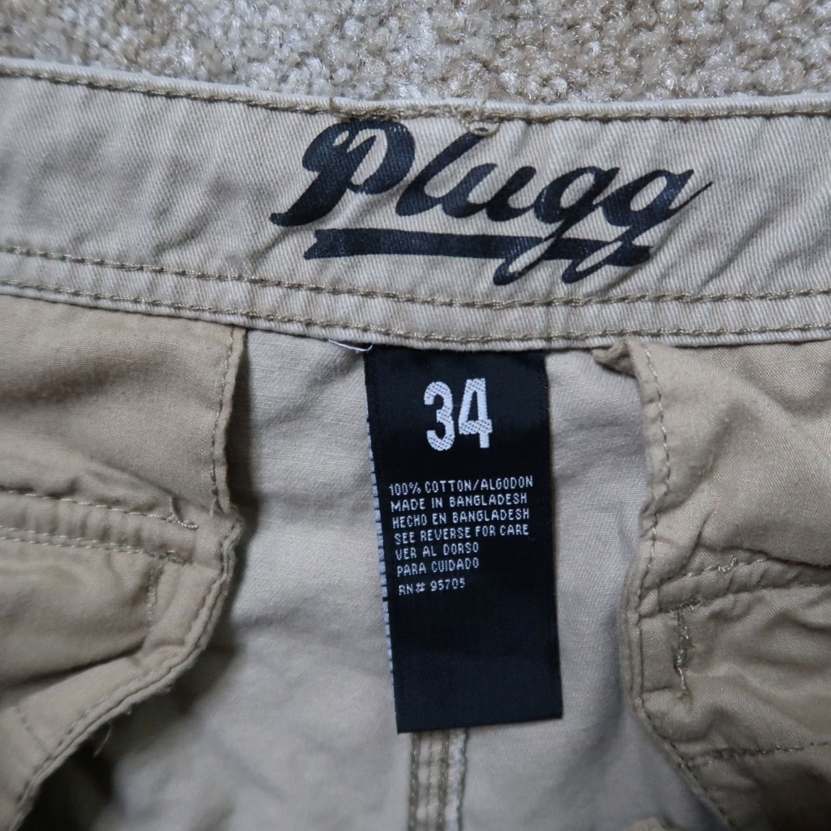 Vintage Plugg Cargo Shorts Men 34 Flat Front Pockets Beige Regular Waist Size 34 Summer Casual Mens Size US 34 / EU 50 - 2 Thumbnail
