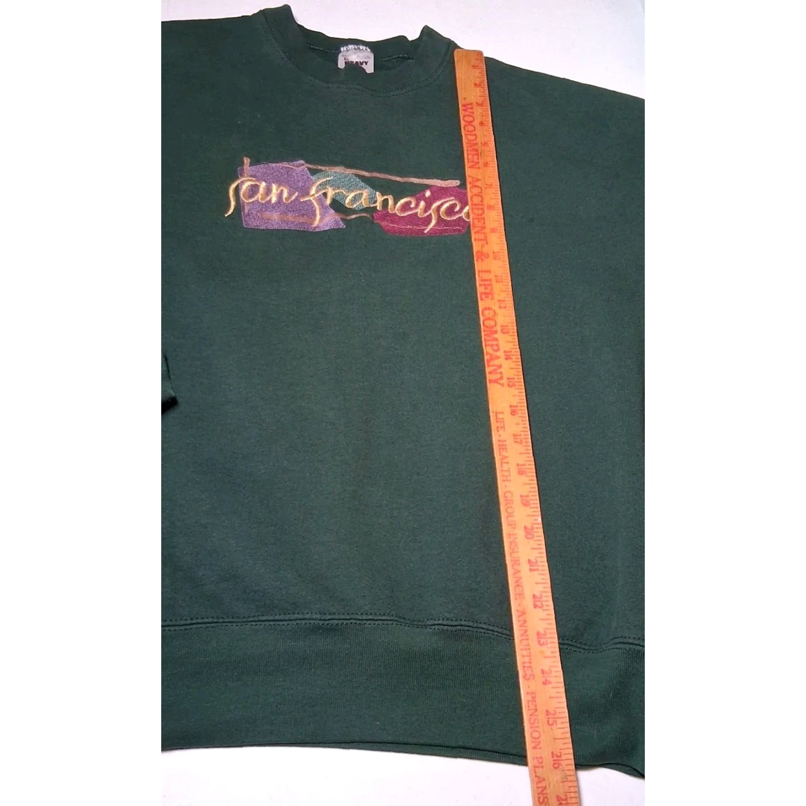 Fruit Of The Loom VINTAGE Fruit of the Loom Sweatshirt XL Green Embroidered Crewneck San Francisco California USA Men Size US XL / EU 56 / 4 - 4 Thumbnail