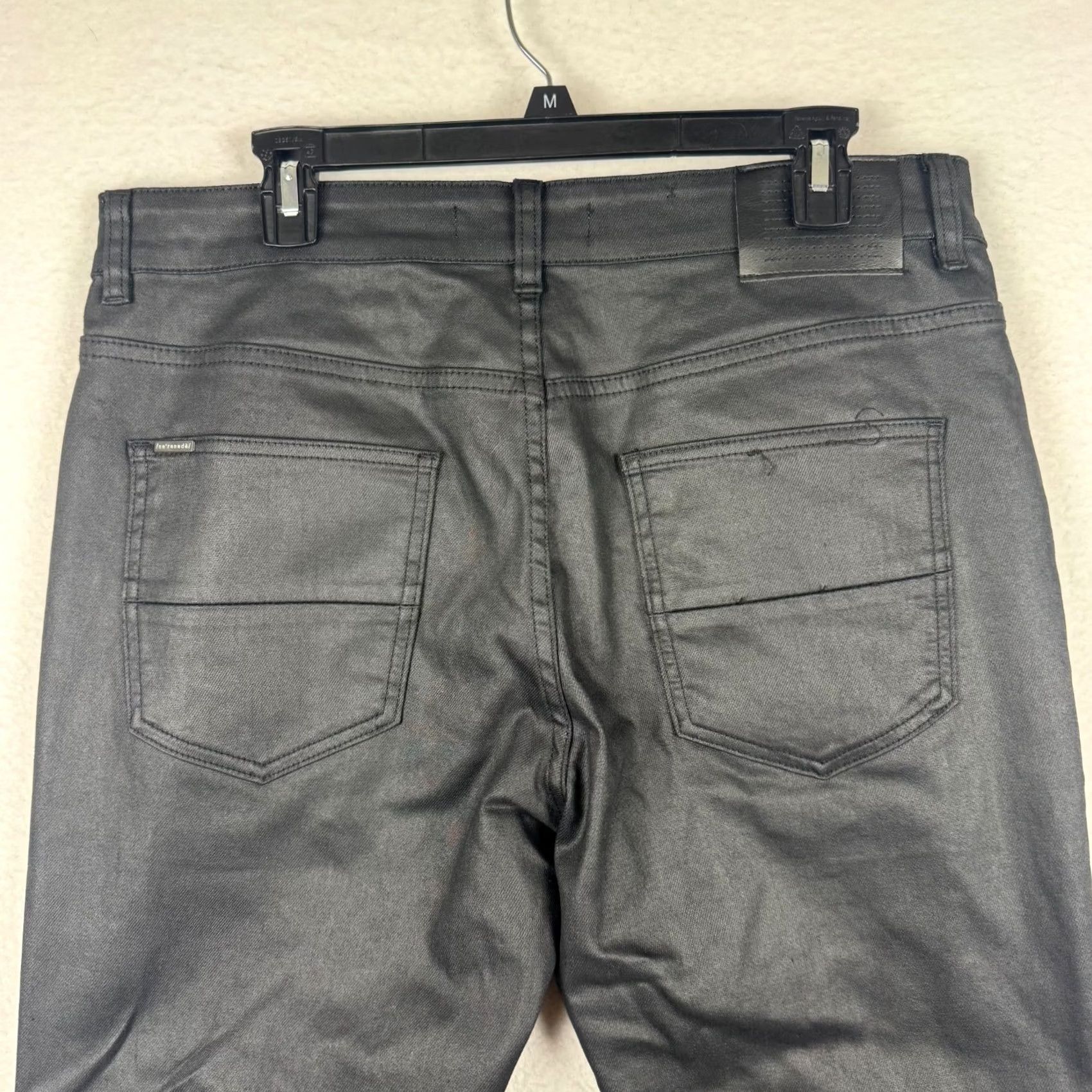 Denime SERENaDE Mens Jeans 36x32 Black Waxed Fitted Denim Stretch 5-Pocket Design EUC Vintage No Size US 36 / EU 52 - 4 Thumbnail