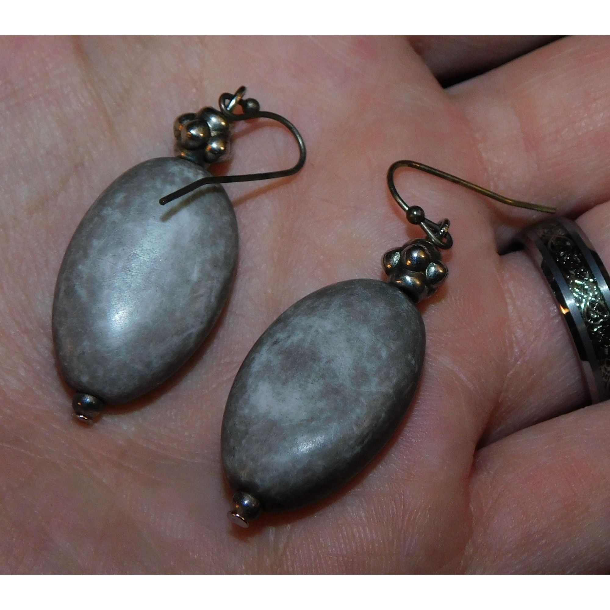 Other Casual Rustic Grey Stone Earrings With Silver Tone Hook Back Size ONE SIZE - 2 Thumbnail