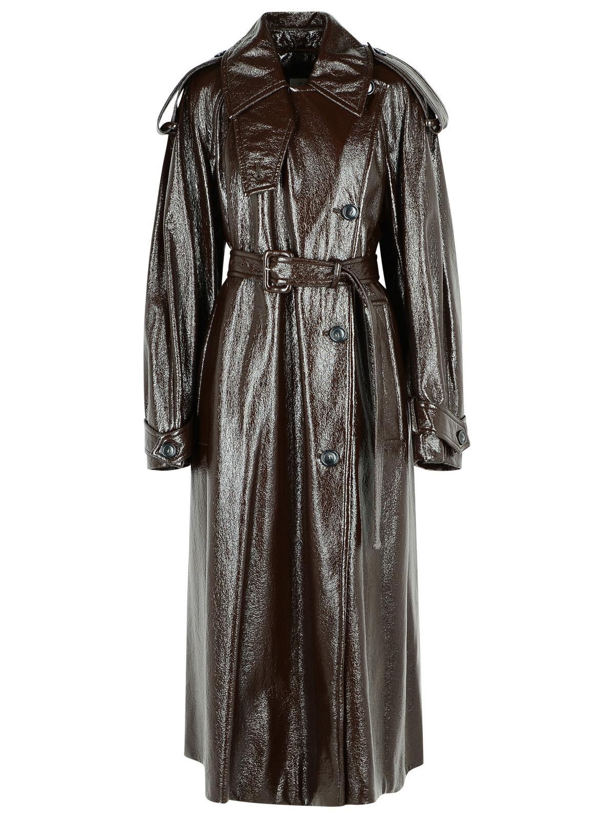 Sportmax SPORTMAX Long 'Bairo' Patent Effect Trench Coat In Coffee Cotton Size XS / US 0-2 / IT 36-38 - 1 Thumbnail