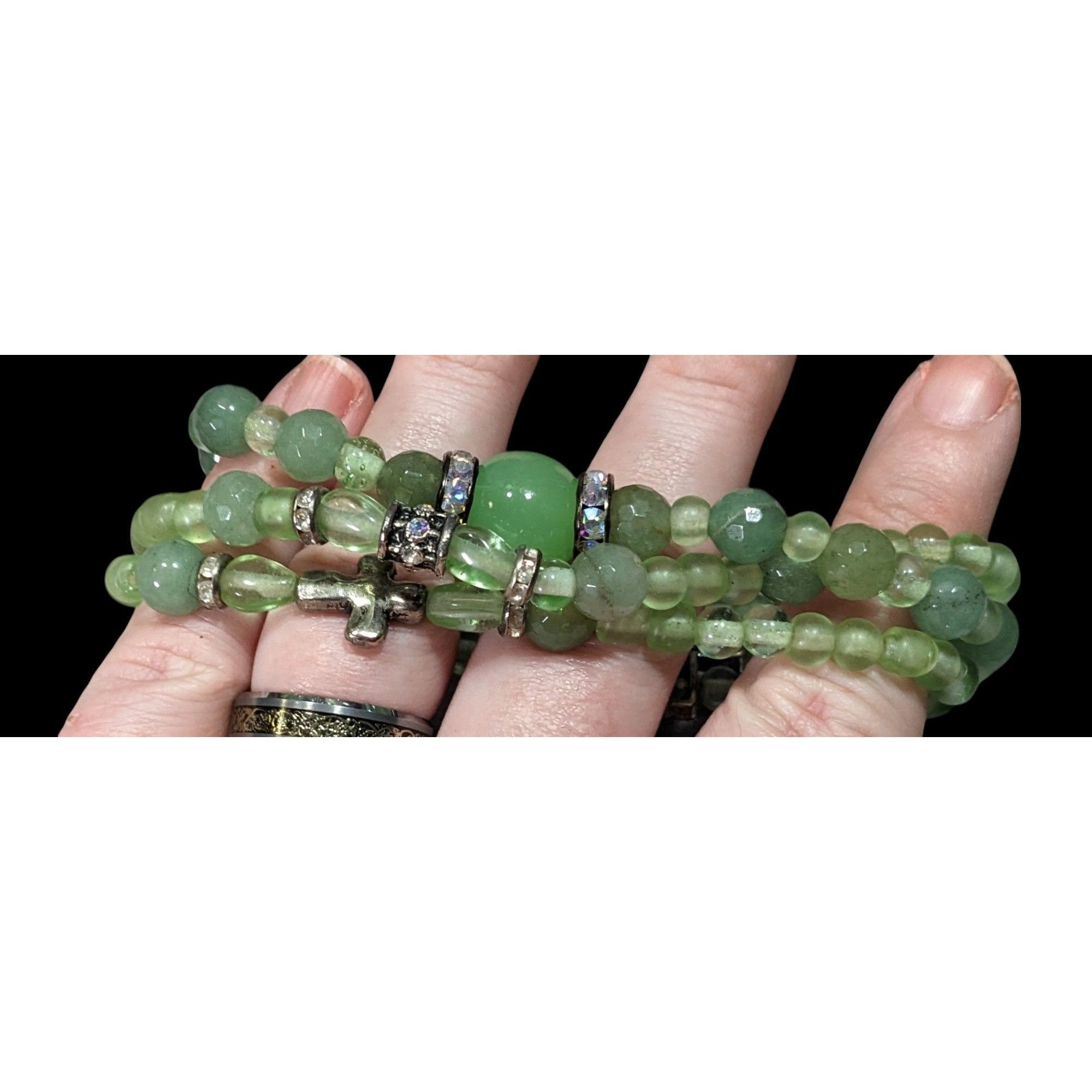 Other Religious Green Glass Beaded Layered Stretch Bracelet Size ONE SIZE - 3 Thumbnail