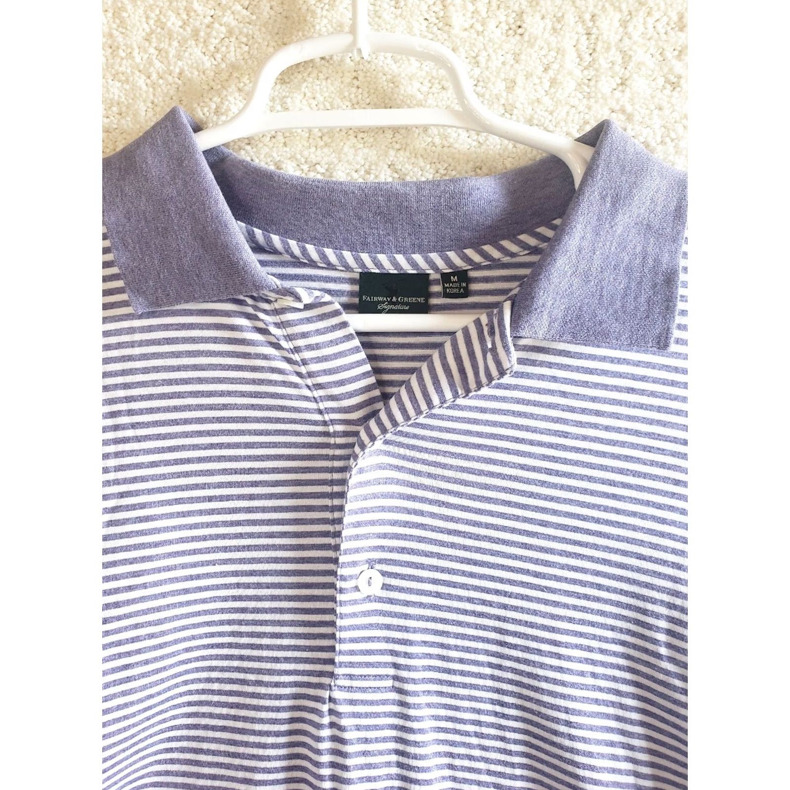 Vintage Fairway & Greene Polo Shirt Men M Purple White Striped Calawasee Island Logo Short Sleeve Golf Shirt Size US M / EU 48-50 / 2 - 4 Thumbnail