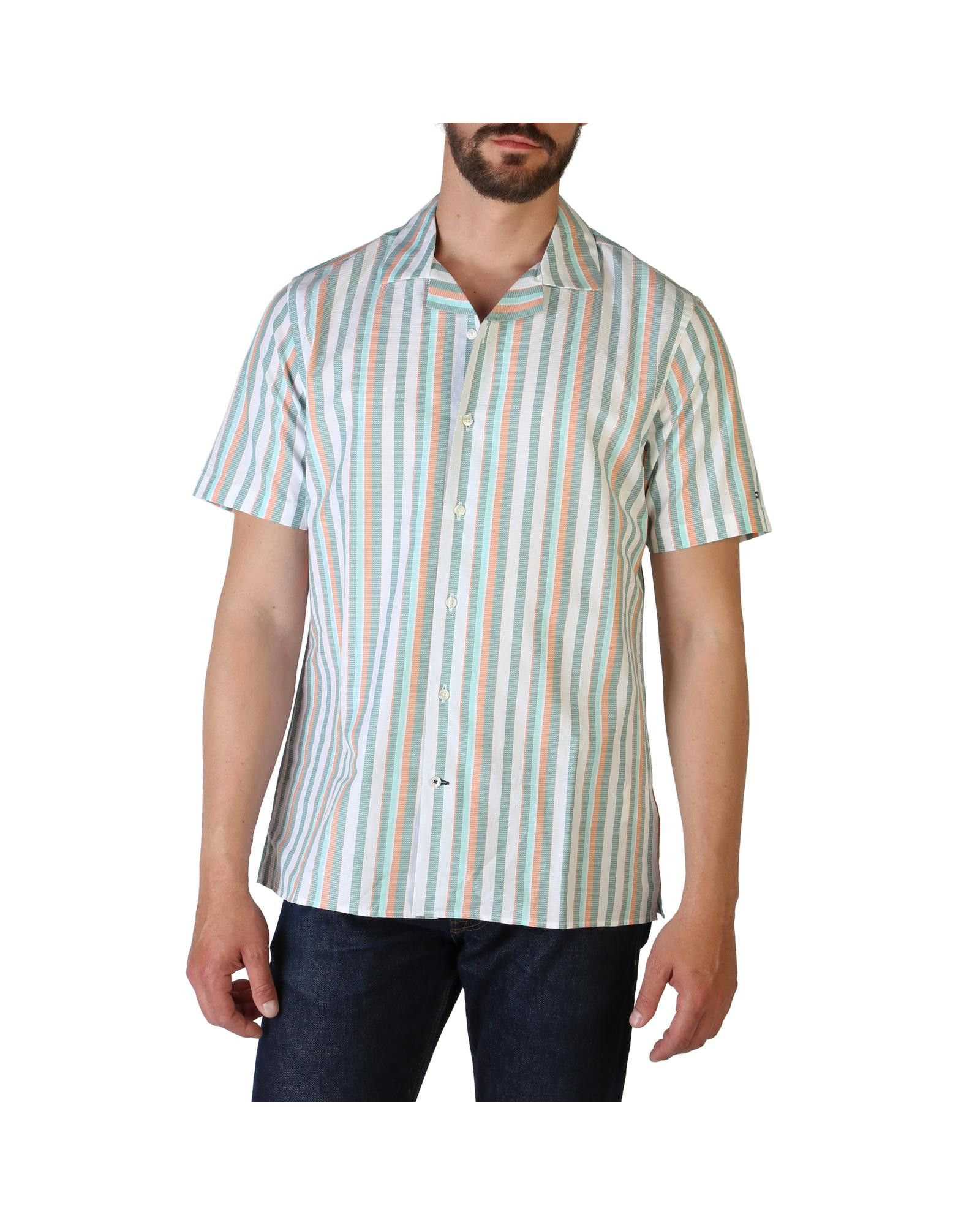 Image of Tommy Hilfiger Striped Cotton Button-Fastening Shirt in White, Men's (Size Small)