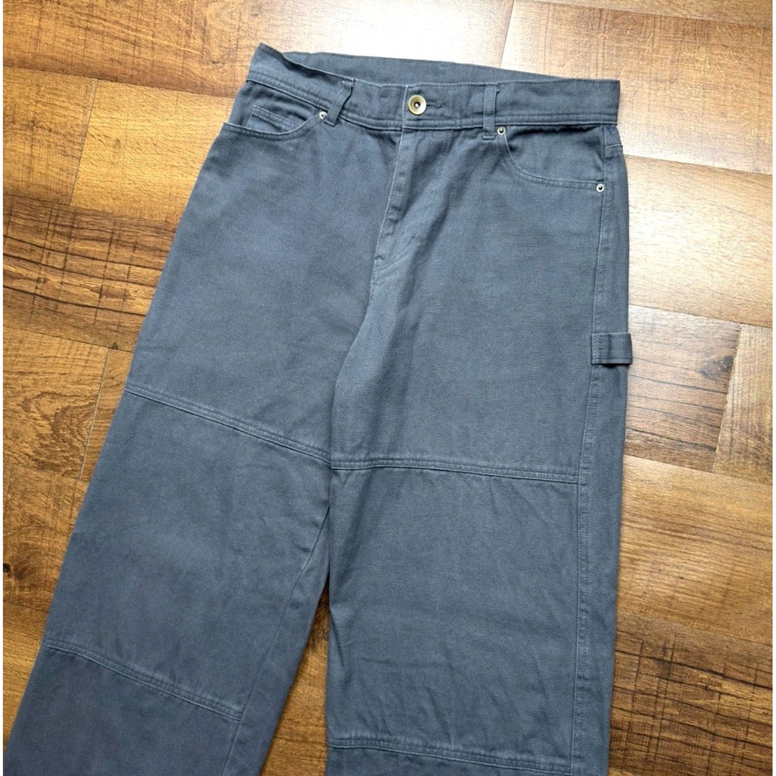 Vintage No Boundaries Pants Mens Gray Carpenter Jeans Double Knee Front Baggy Y2K 30X31 Regular 30 Inseam Wide-Leg Canvas Cotton Workwear Casual Mens Size US 30 / EU 46 - 3 Thumbnail