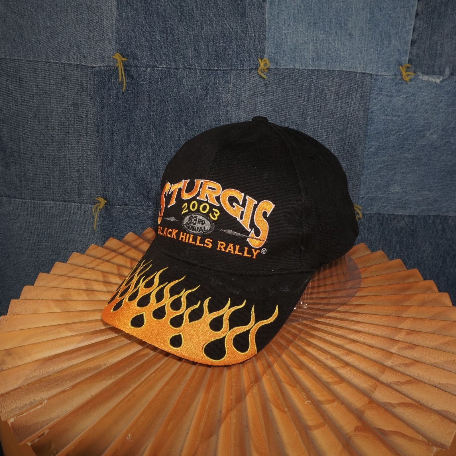 Harley Davidson OSFA- Vintage / Y2K 00's Flame Embroidered Black Sturgis Hat Size ONE SIZE - 2 Thumbnail
