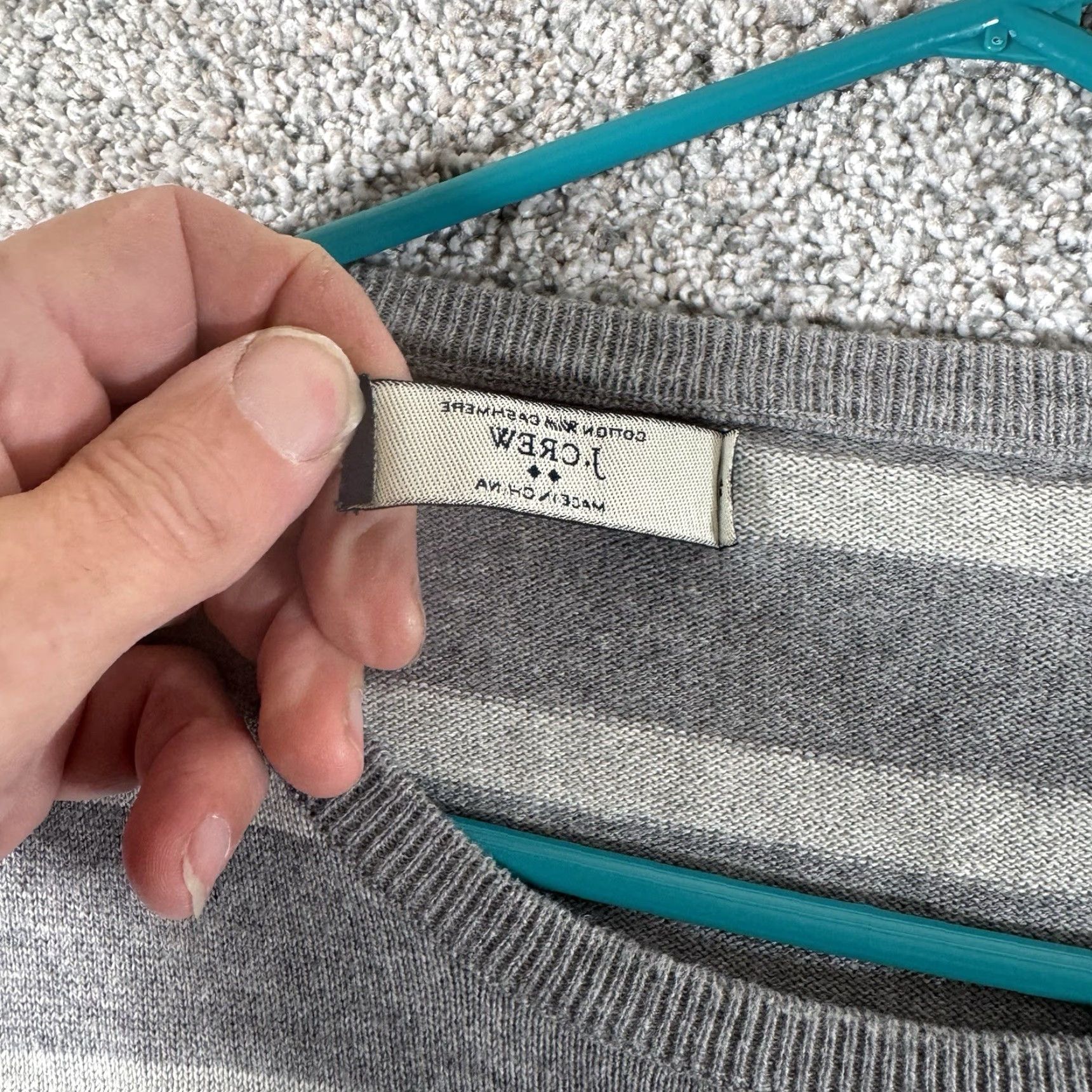 J.Crew J.CREW Sweater XL Men Striped Cotton with Cashmere Crew Neck Pullover Preppy Classic Capsule Wardrobe, Gray, Winter/Fall Size US XL / EU 56 / 4 - 6 Thumbnail