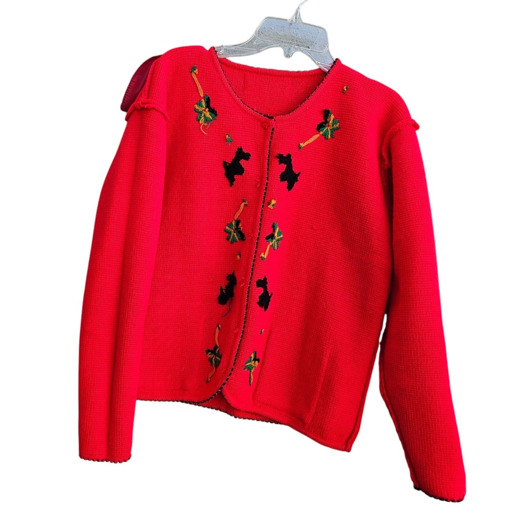 Vintage 80s Scottie Dog Cardigan Red Embroidered Knit Vintage Novelt Size M / US 6-8 / IT 42-44 - 12 Thumbnail