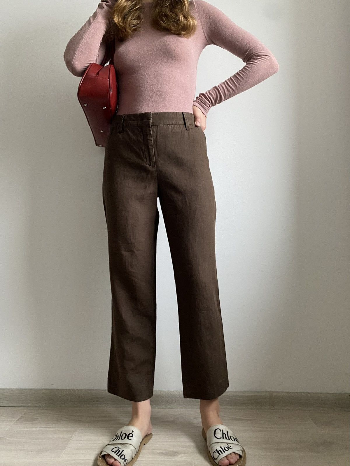 Prada PRADA WOMEN CROPPED PANTS BROWN LINEN FLAT FRONT IT 46 XL Size 32" / US 10 / IT 46 - 2 Thumbnail