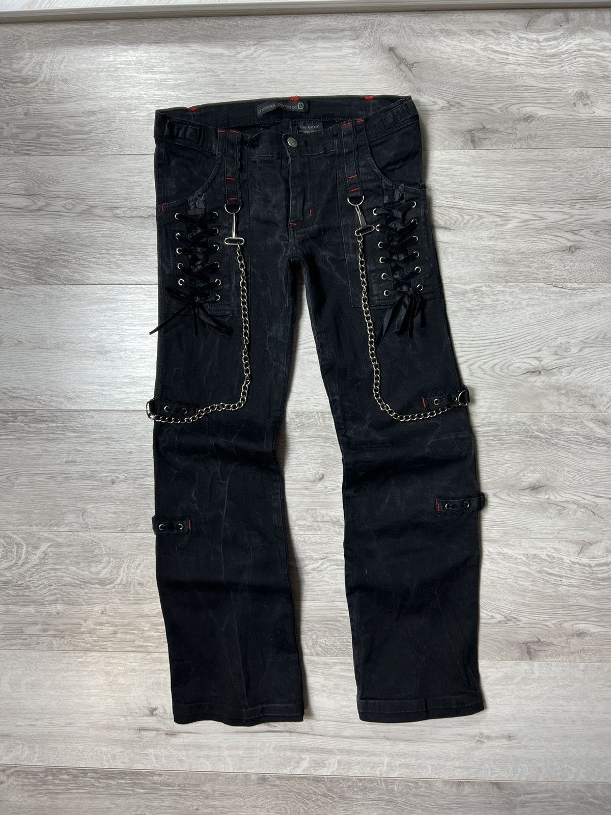 flare damage black denim opium