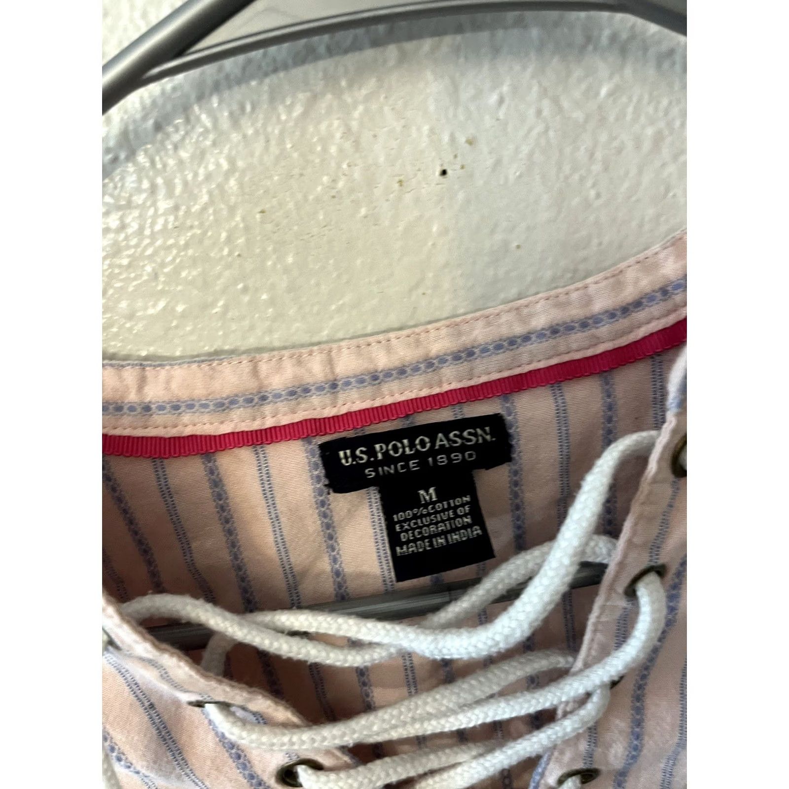 U.S. Polo Assn. U.S. Polo Assn Womens Shirt Blouse Tie Up V-Neck Long Sleeve Pink Striped Size M Size M / US 6-8 / IT 42-44 - 3 Thumbnail