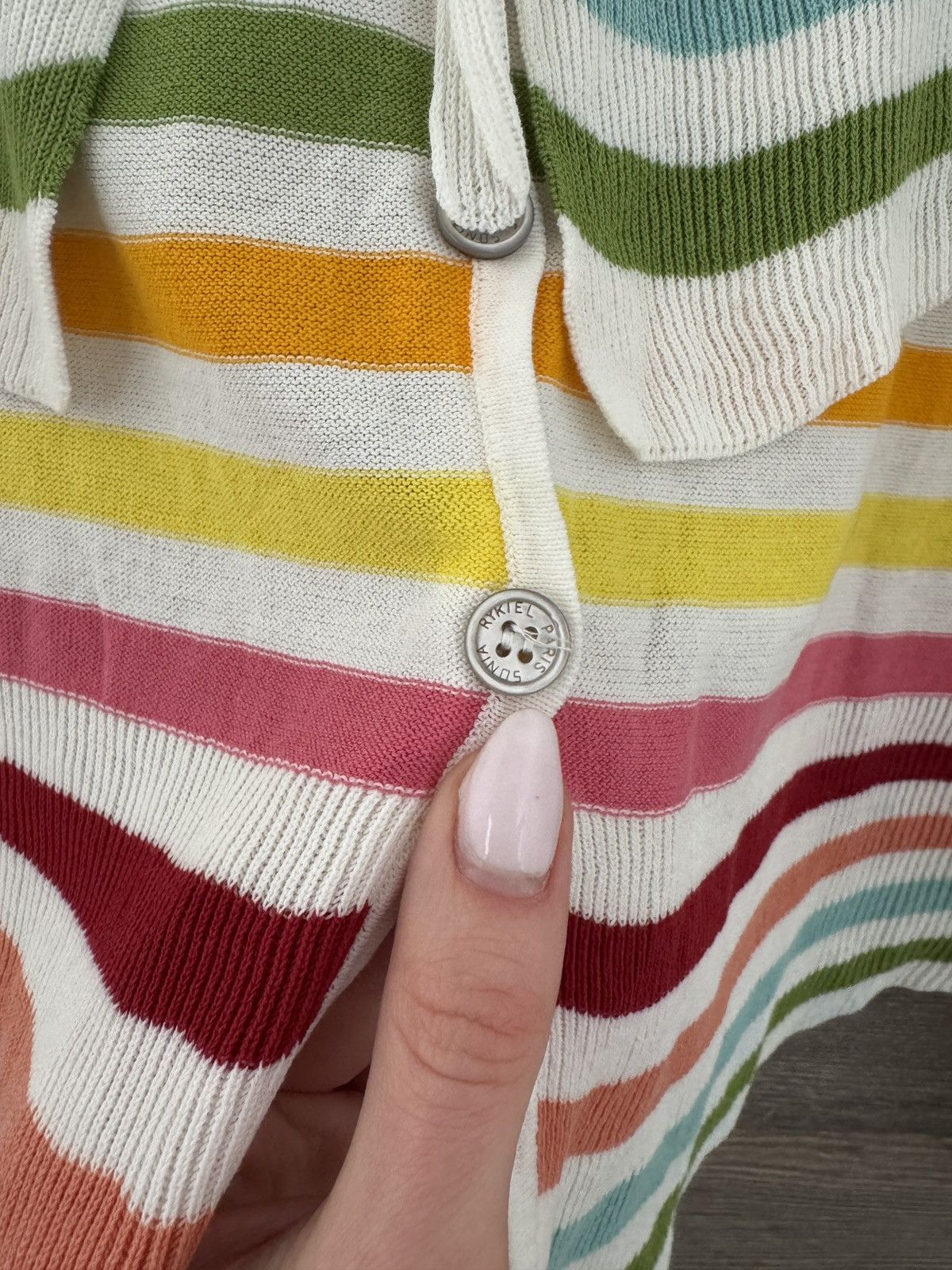 Sonia Rykiel × Vintage Sonia Rykiel Long Sleeve Stripe Button Logo Cardigan Size M / US 6-8 / IT 42-44 - 5 Thumbnail