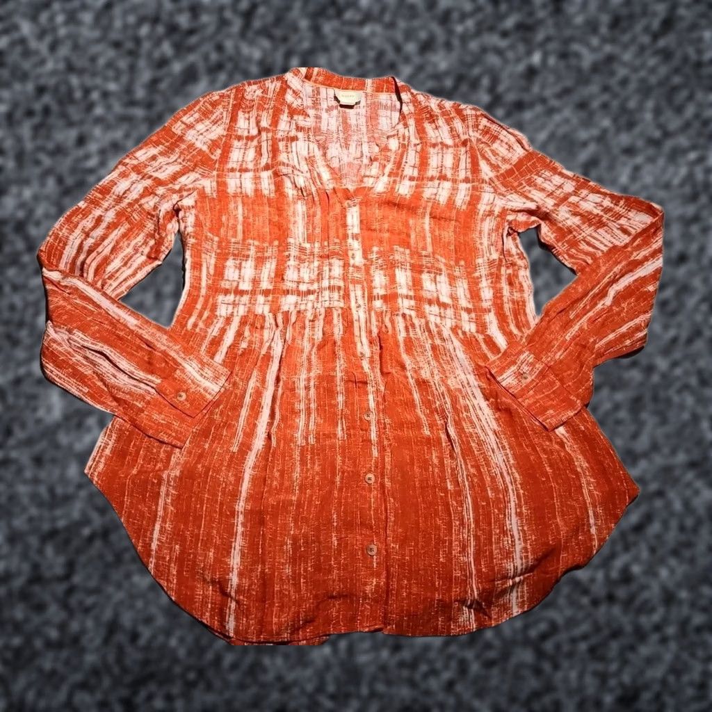 Anthropologie MAEVE ANTHROPOLOGIE Shirt Womens Size 12 Orange Calia Button Tunic Roll Tab Top Vintage No Size XL / US 12-14 / IT 48-50 - 1 Thumbnail