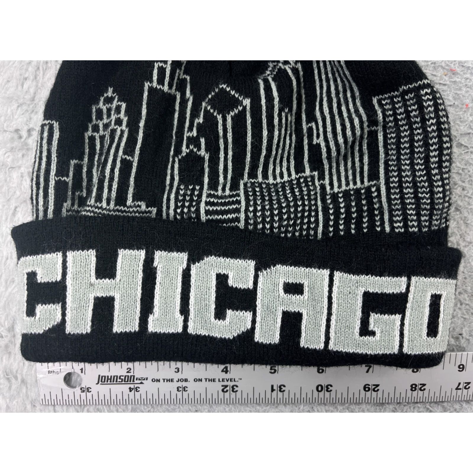Vintage Chiacgo Beanie Toque Adult One Size Gray Black Knit Acrylic City Snow Ski Pom Hat/Cap Beanie Unbranded Unisex Adults Size ONE SIZE - 2 Thumbnail