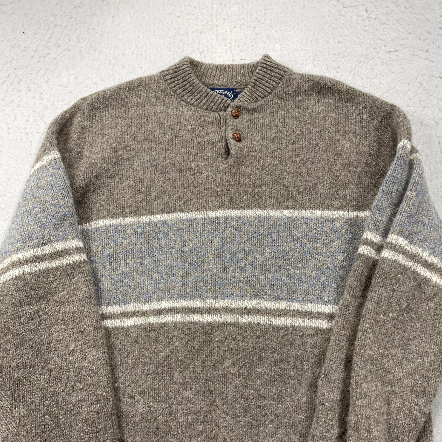 Vintage VINTAGE Boathouse Row Mens L Sweater Brown Striped Wool Knit Pullover 90s Logo Knit Hoodie? Size US L / EU 52-54 / 3 - 3 Thumbnail
