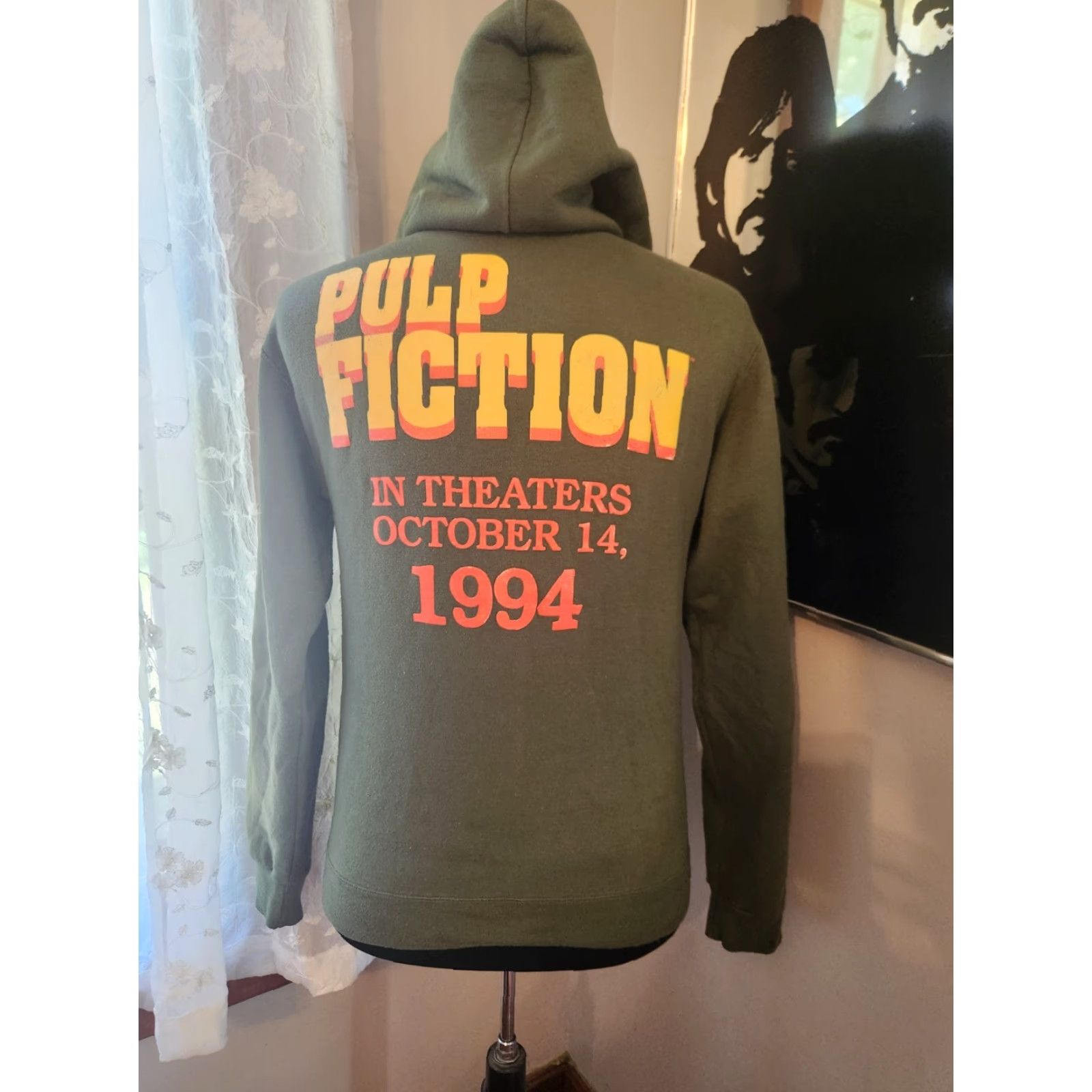 Vintage Pulp Fiction Hoodie Adult S Army Green Logo Accents Pullover Graphic Print Men Regular Sweatshirt Size US S / EU 44-46 / 1 - 7 Thumbnail