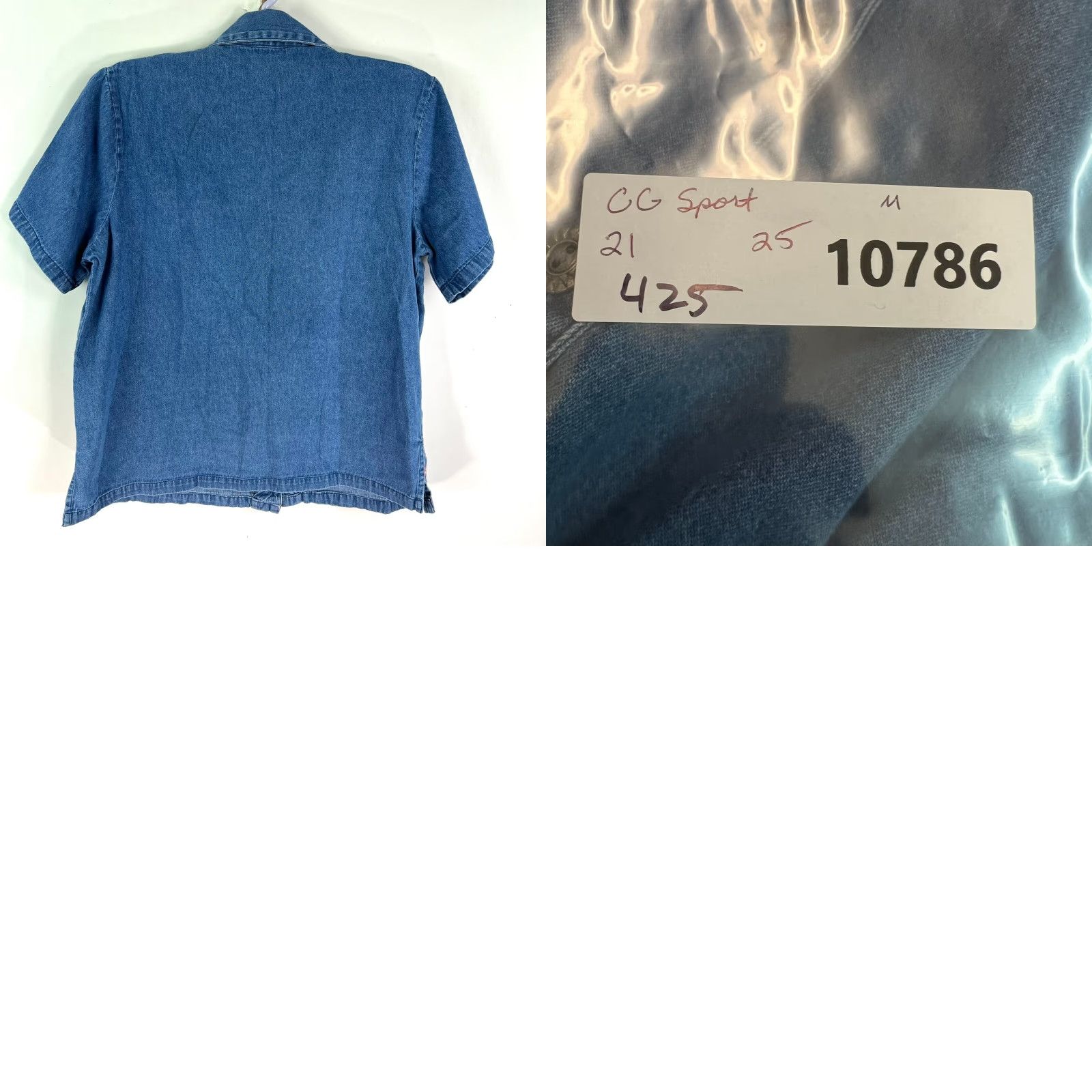 Denime Vintage CG Sport Women's Denim Shirt Short Sleeve Embroidered Butterfly Animal Print Blue Size M Size M / US 6-8 / IT 42-44 - 8 Thumbnail