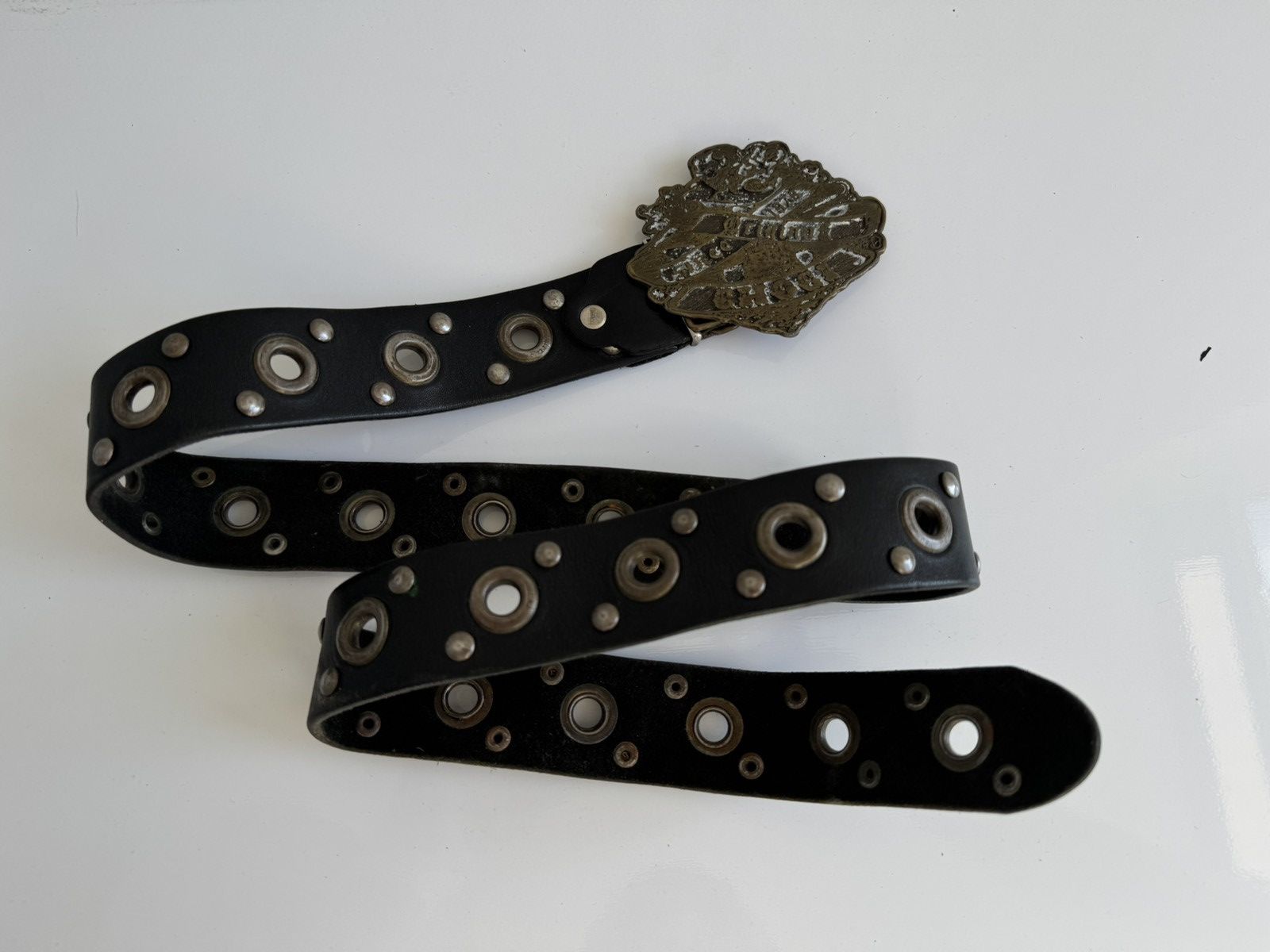 Vintage Vintage Biker Leather Belt Eagle Buckle Studded Black Size ONE SIZE - 2 Thumbnail