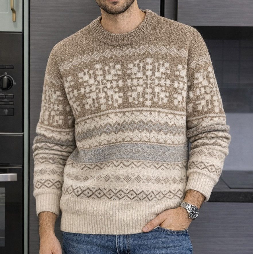 Burberry Burberrys Vintage Knit Sweater Fair Isle Wool Beige Classic Size US L / EU 52-54 / 3 - 3 Thumbnail