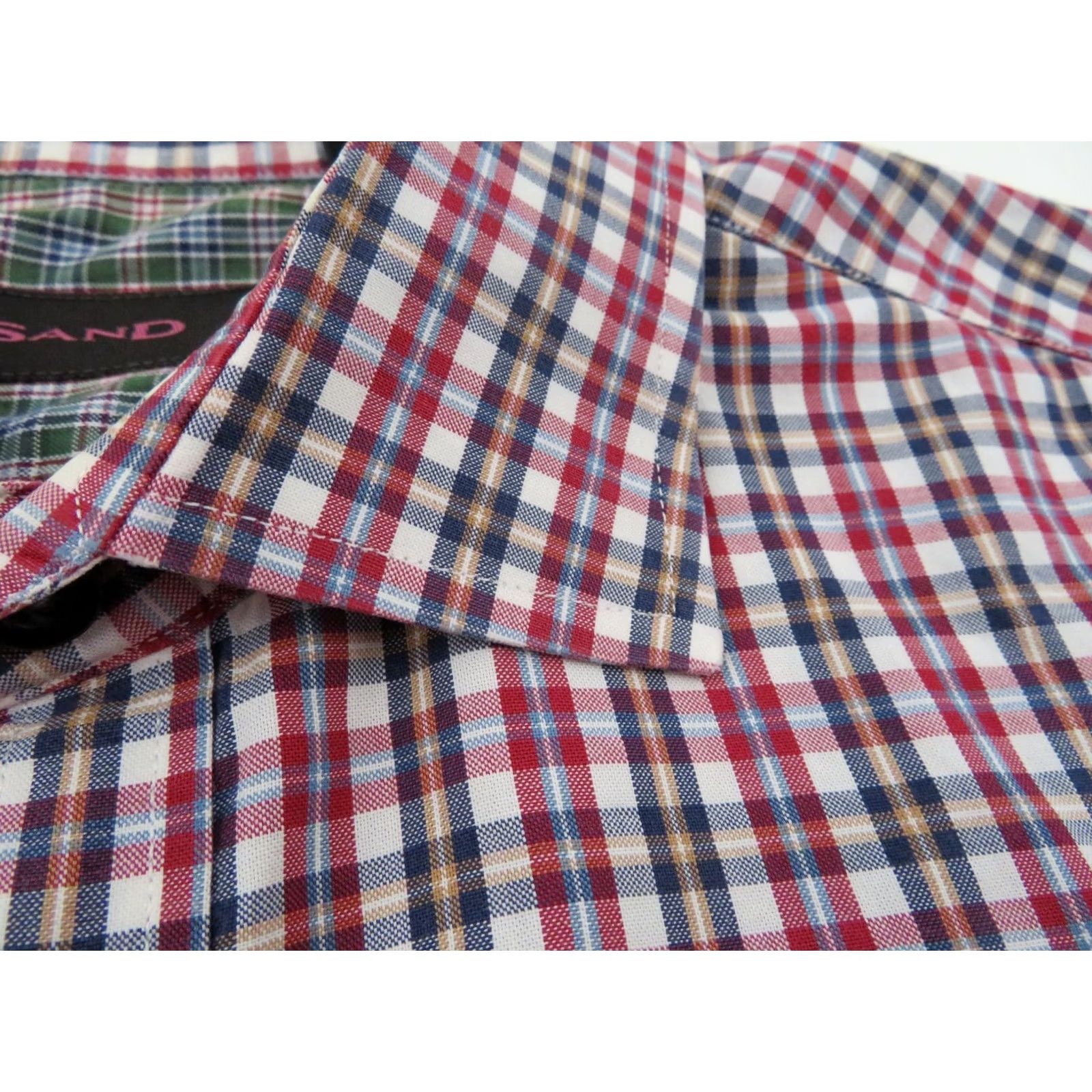 Vintage Sand Long Sleeve Button Down Dress Shirt Mens Small Plaid White Red Slim Cotton 100% Casual Formal Work Shirt Mens Size 36R - 4 Thumbnail