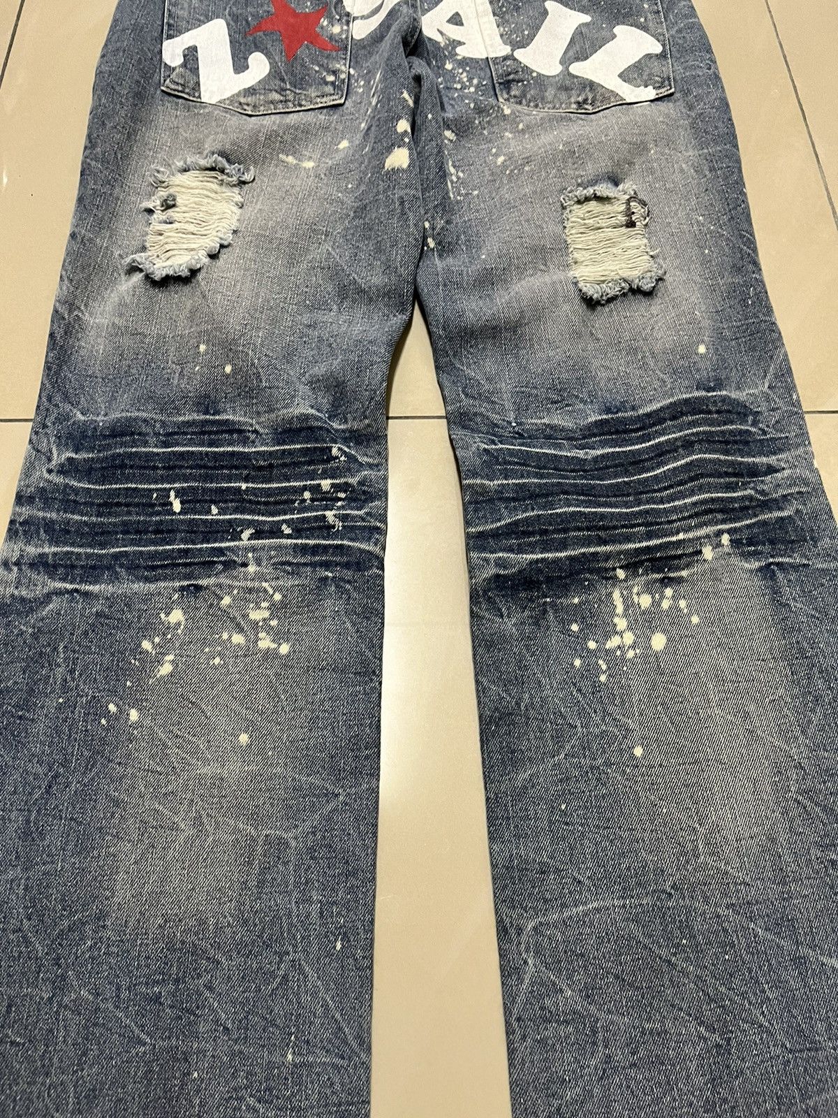 Japanese Brand Zerosail thrashed Punk distressed paint splatter jean F1 Size US 31 - 14 Thumbnail