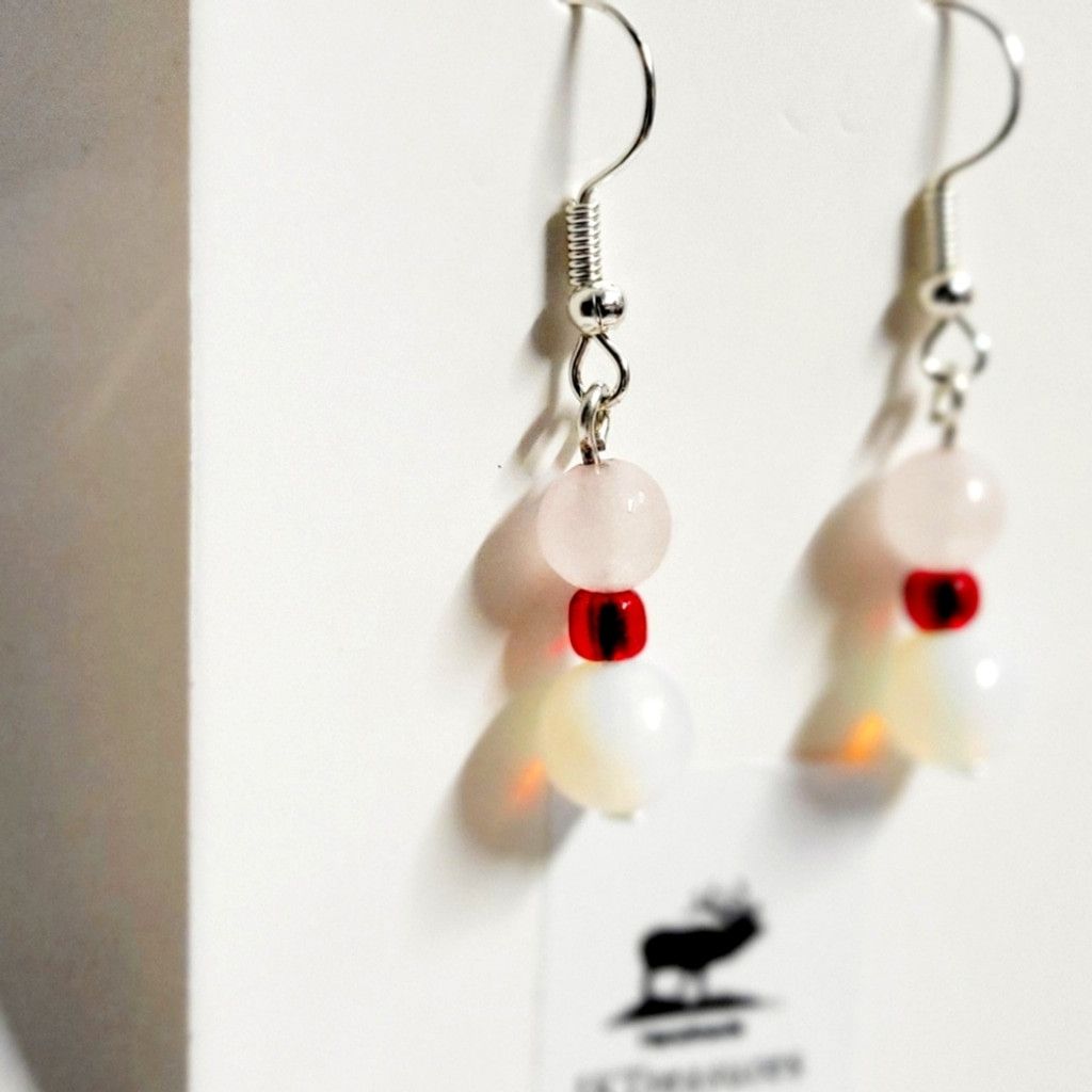 Handmade Hand crafted rose quartz & Moonstone dangle earrings Size ONE SIZE - 2 Thumbnail
