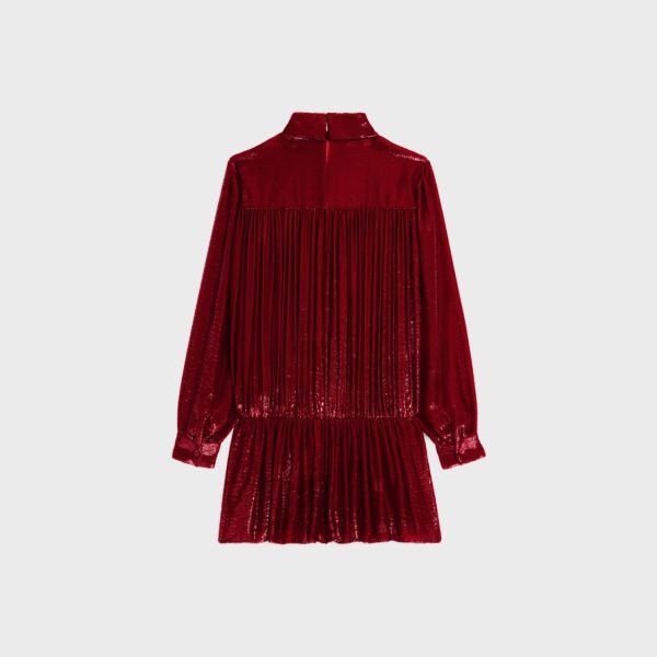 Celine o1w1db10125 2R09J863V Velvet Gathered Mini Dress in Red Size XXS / US 00 / IT 34 - 2 Thumbnail