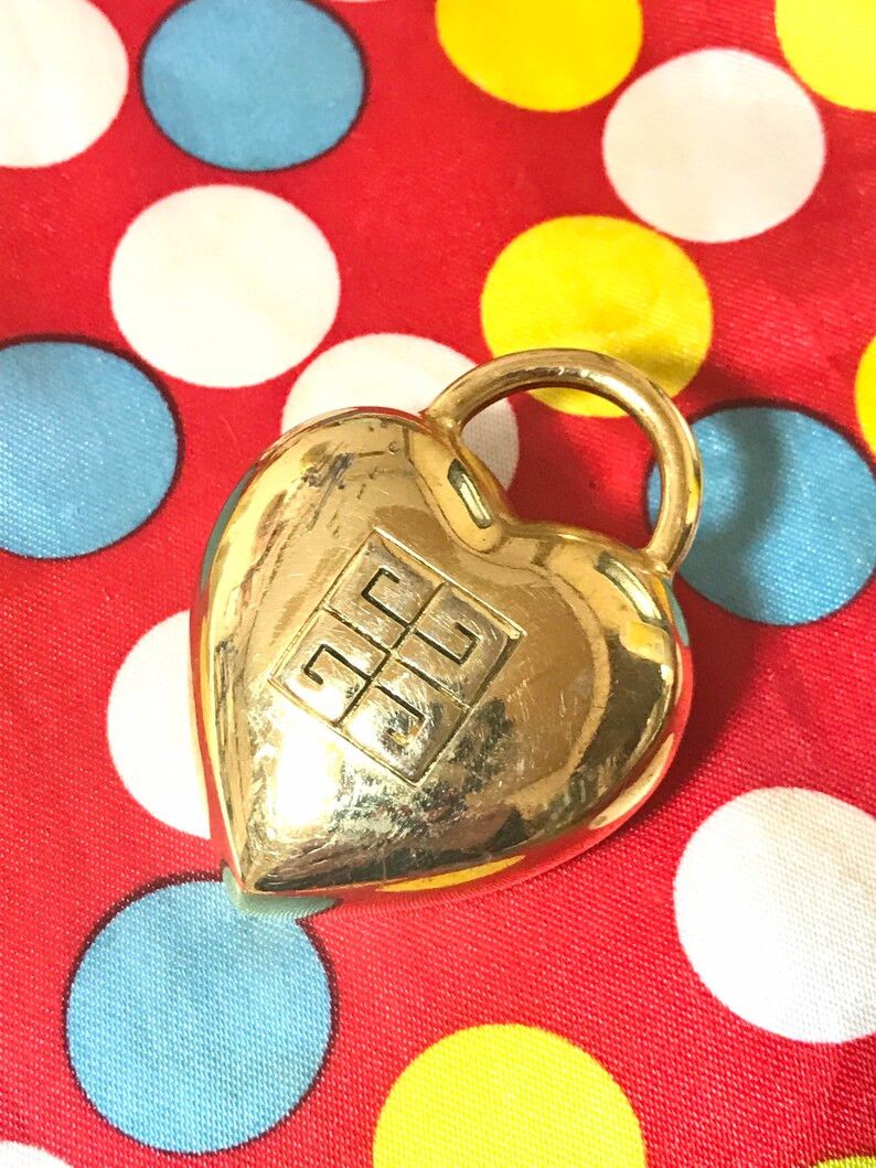 image of Givenchy Vintage Heart Brooch With Logo Mark in Black, Women's