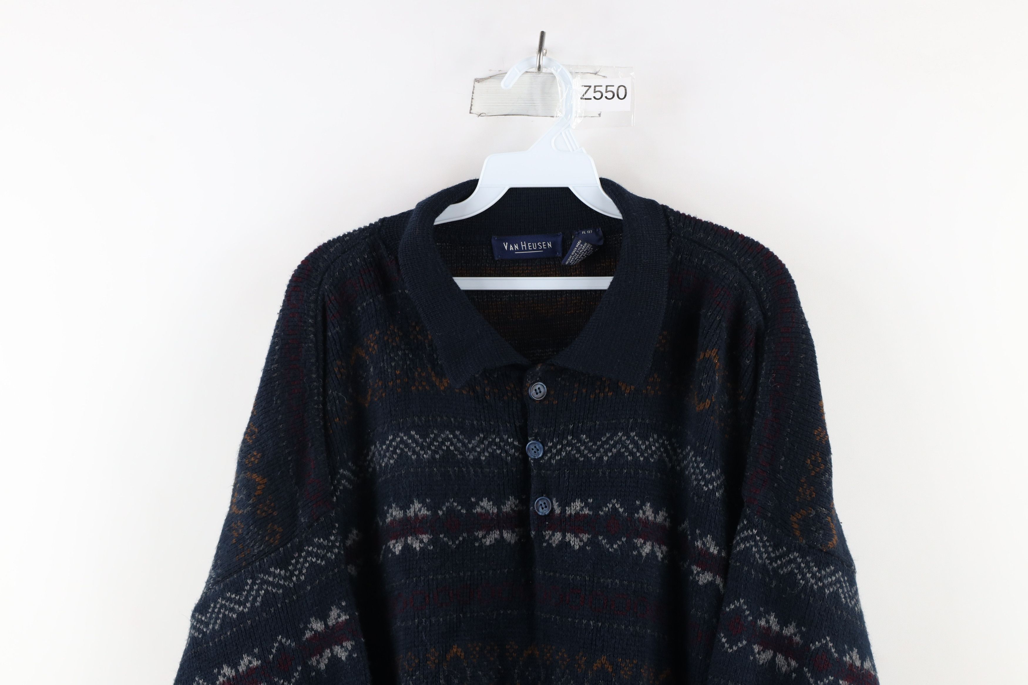 Vintage Vintage 90s Streetwear Isle Knit Collared Pullover Sweater Size US L / EU 52-54 / 3 - 2 Thumbnail