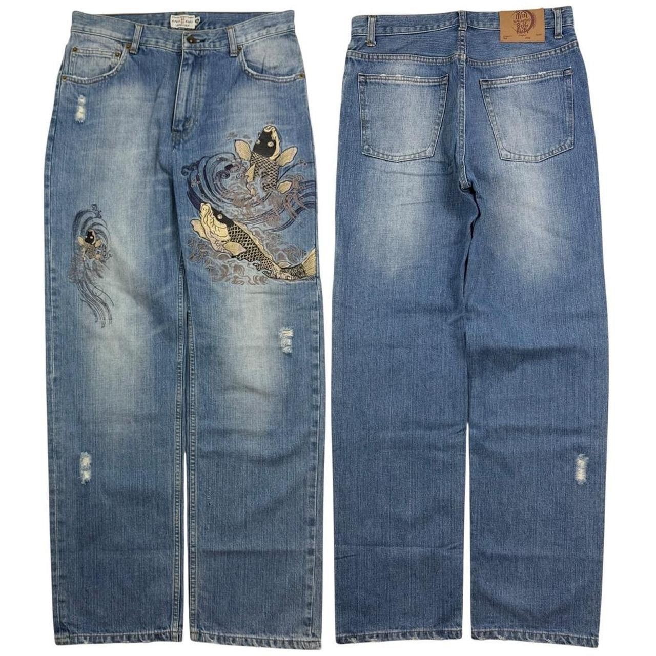 Karakuri Tamashii Karakuri Tamashii Embroidered Koi Japanese Jeans - Waist 32 Size US 32 / EU 48 - 1 Thumbnail