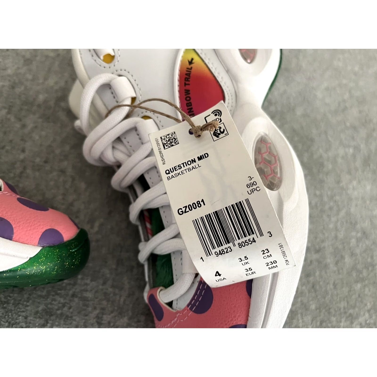 Reebok Reebok Question Candy Land Sneaker GZ0081 Mens 4 Womens 5.5 Multicolor Rainbow Trail Hasbro Iverson Basketball Athletic Mid Top Lace Up Shoes Size US 4 / IT 34 - 6 Thumbnail