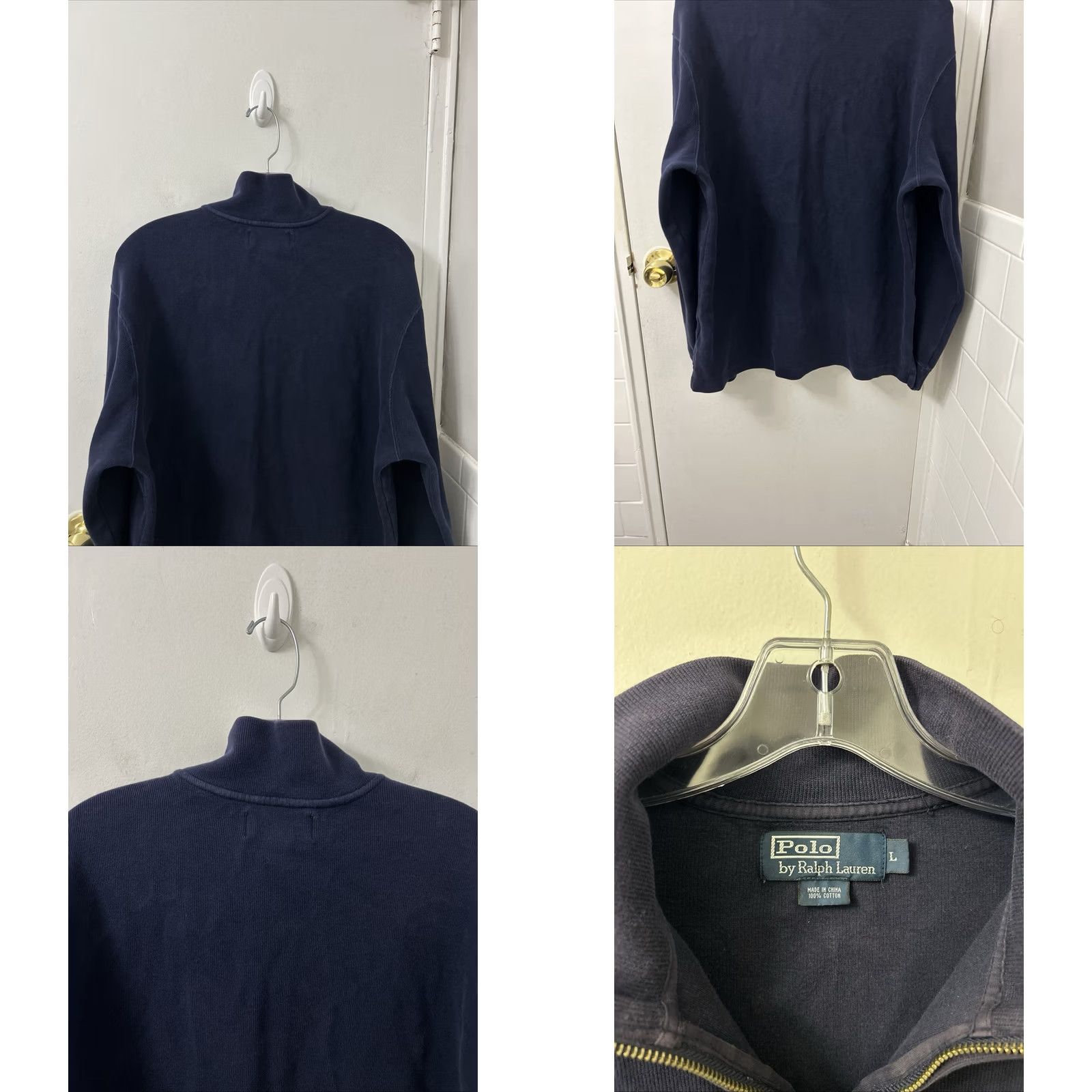Polo Ralph Lauren VINTAGE Polo Ralph Lauren 1/4 Zip Mens L Navy Blue Pullover Cotton Ribbed Sweater Size US L / EU 52-54 / 3 - 8 Thumbnail