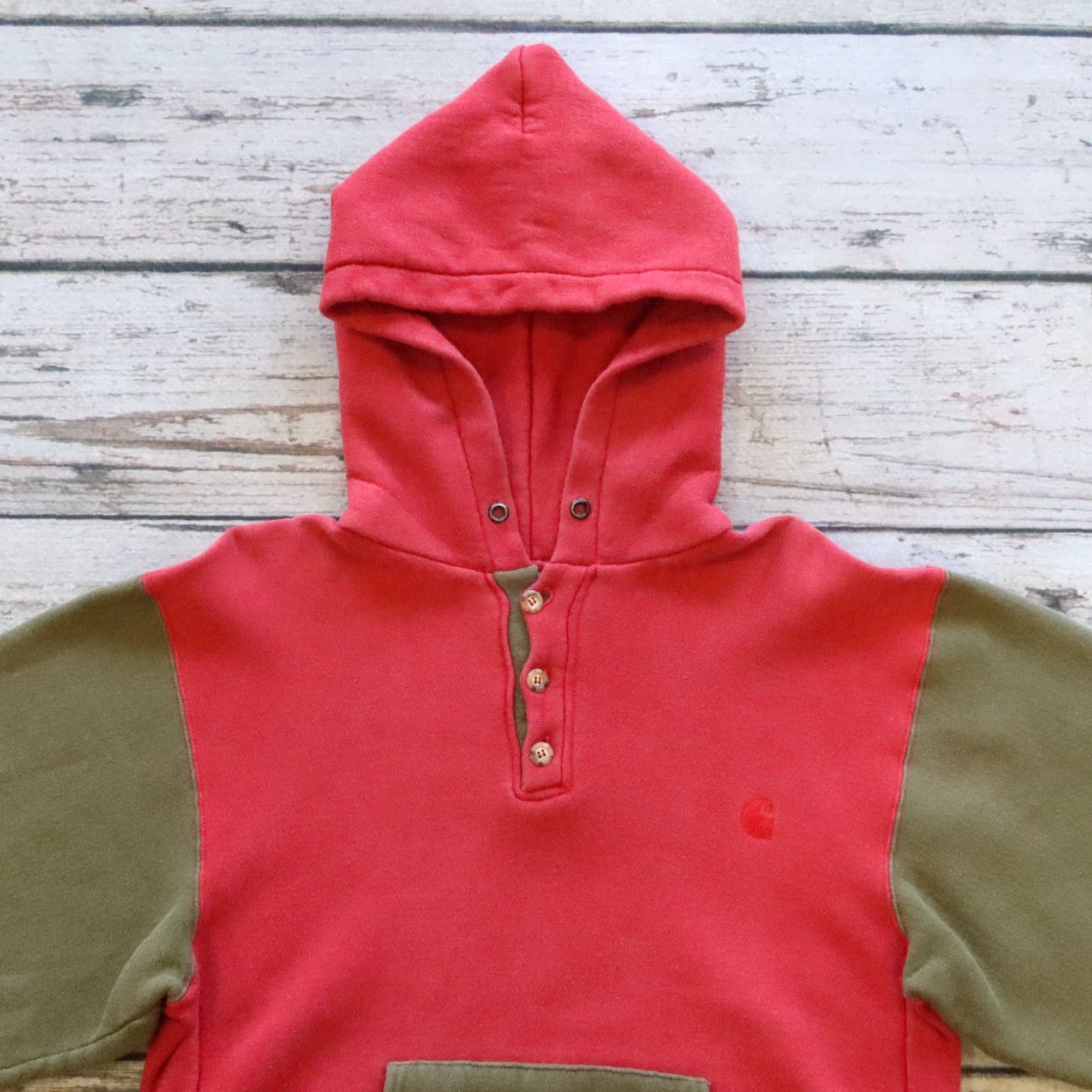 Carhartt Vintage Carhartt Two Tone Hoodie Sweatshirt Mens M Red Size US M / EU 48-50 / 2 - 2 Thumbnail