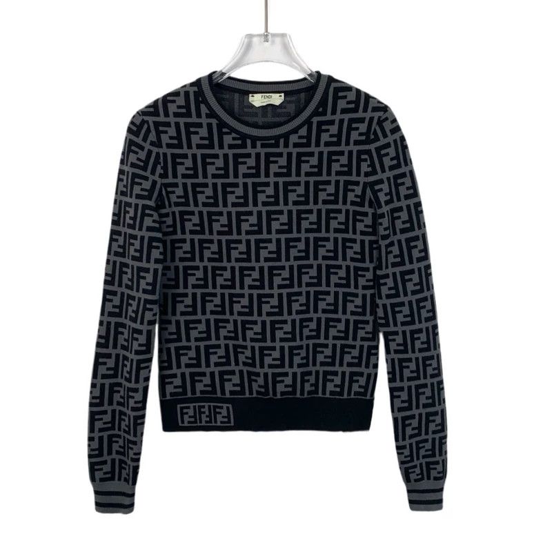 Fendi FENDI Grayish-black logo letter full-print crewneck long-s Size 4XL / US 24-26 - 1 Thumbnail
