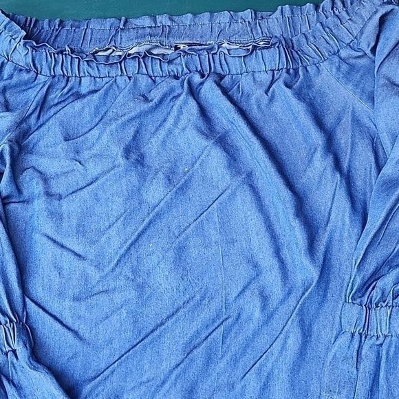 Designer Bali Corp. Off Shoulder Mid Sleeve Sz L Blue Jean Blouse Tun Size L / US 10 / IT 46 - 3 Thumbnail
