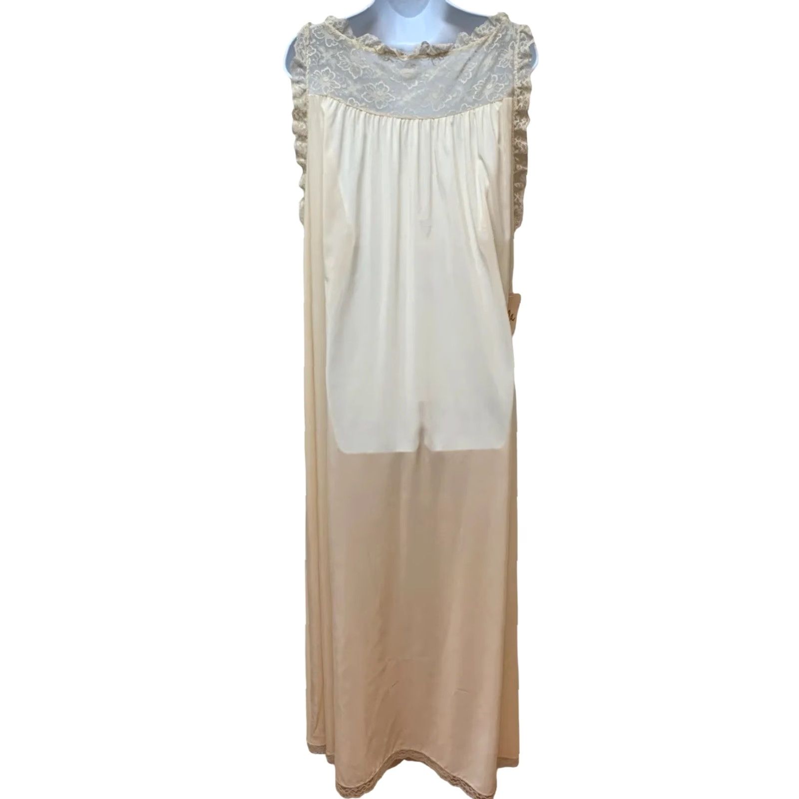 Vintage VINTAGE Najla New York Silky Crepe Lace Full Length Nightgown M Beige 1970s USA NOS Size ONE SIZE - 2 Thumbnail