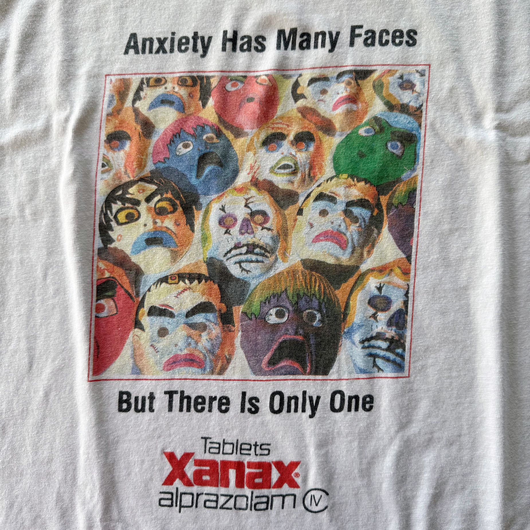 Vintage 1995 Vintage Xanax Alprazolam Anxiety Has Many Faces Tee Size US XL / EU 56 / 4 - 4 Thumbnail