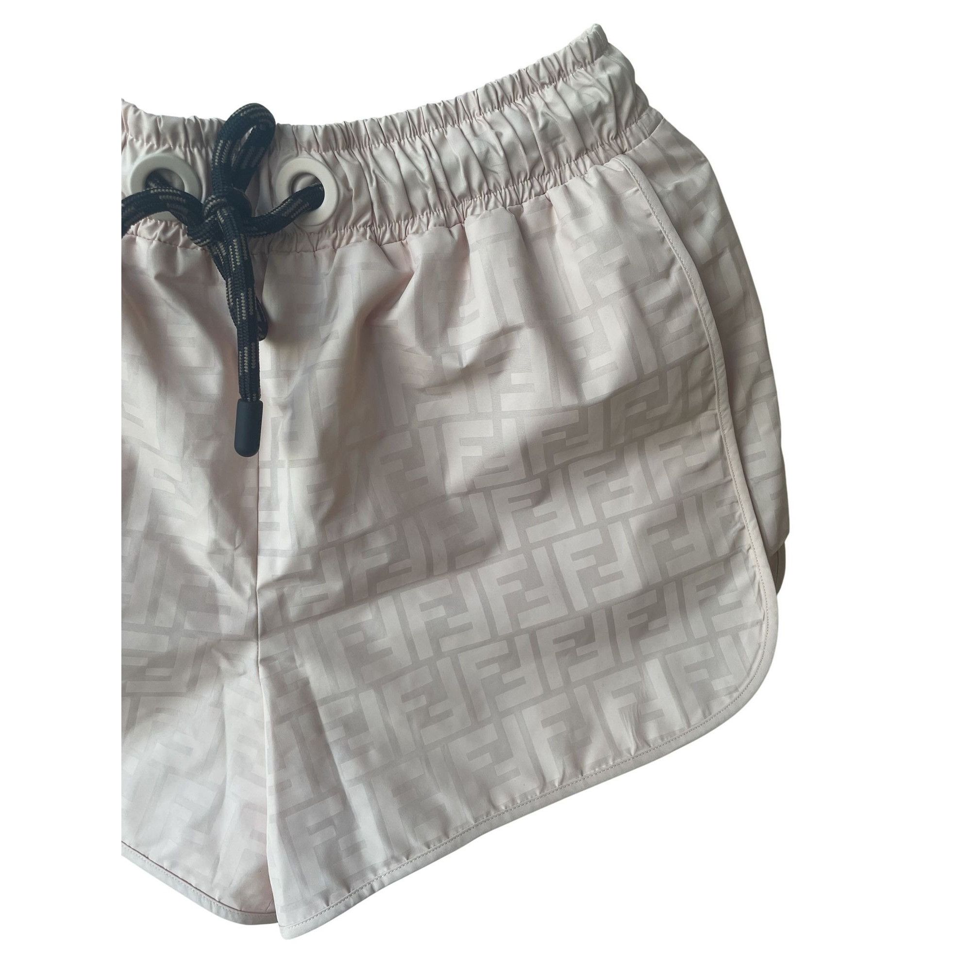 Fendi Fendi Womens Beige FF Logo Silk Drawstring Shorts Size S Size 38" / US 16 / IT 52 - 3 Thumbnail