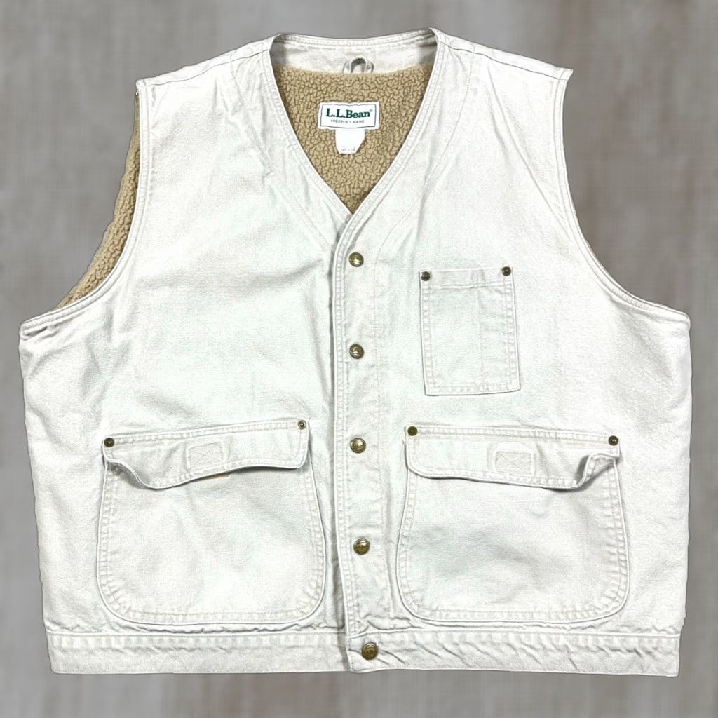 Vintage VINTAGE L.L. Bean Vest Shirt Mens 2XL Tan Beige Canvas Sherpa Lined 90s 80s Outdoor Utility Pockets Stand-Up Collar 2XL Men Size US XXL / EU 58 / 5 - 1 Thumbnail