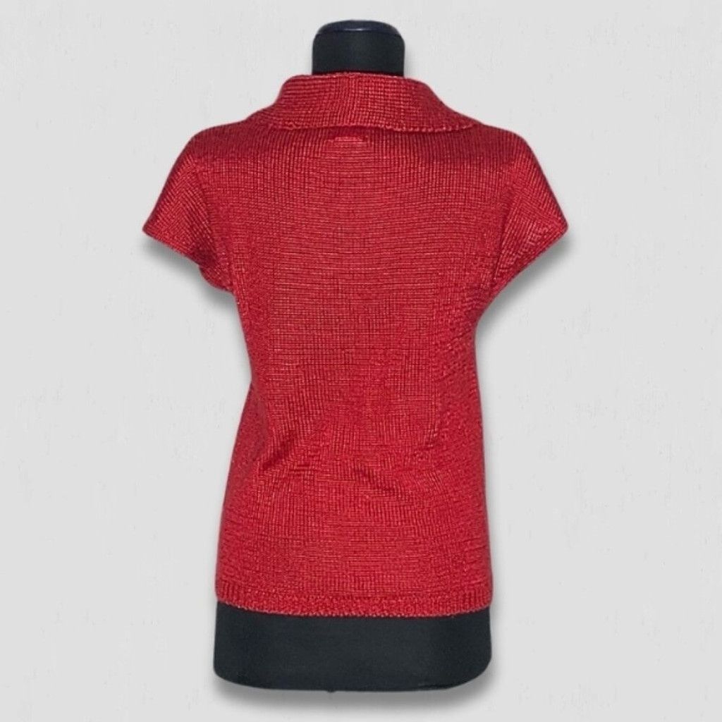 Vintage 90s Koret Knit Blouse Sweater Collar Short Sleeves Red sz S Size S / US 4 / IT 40 - 2 Thumbnail