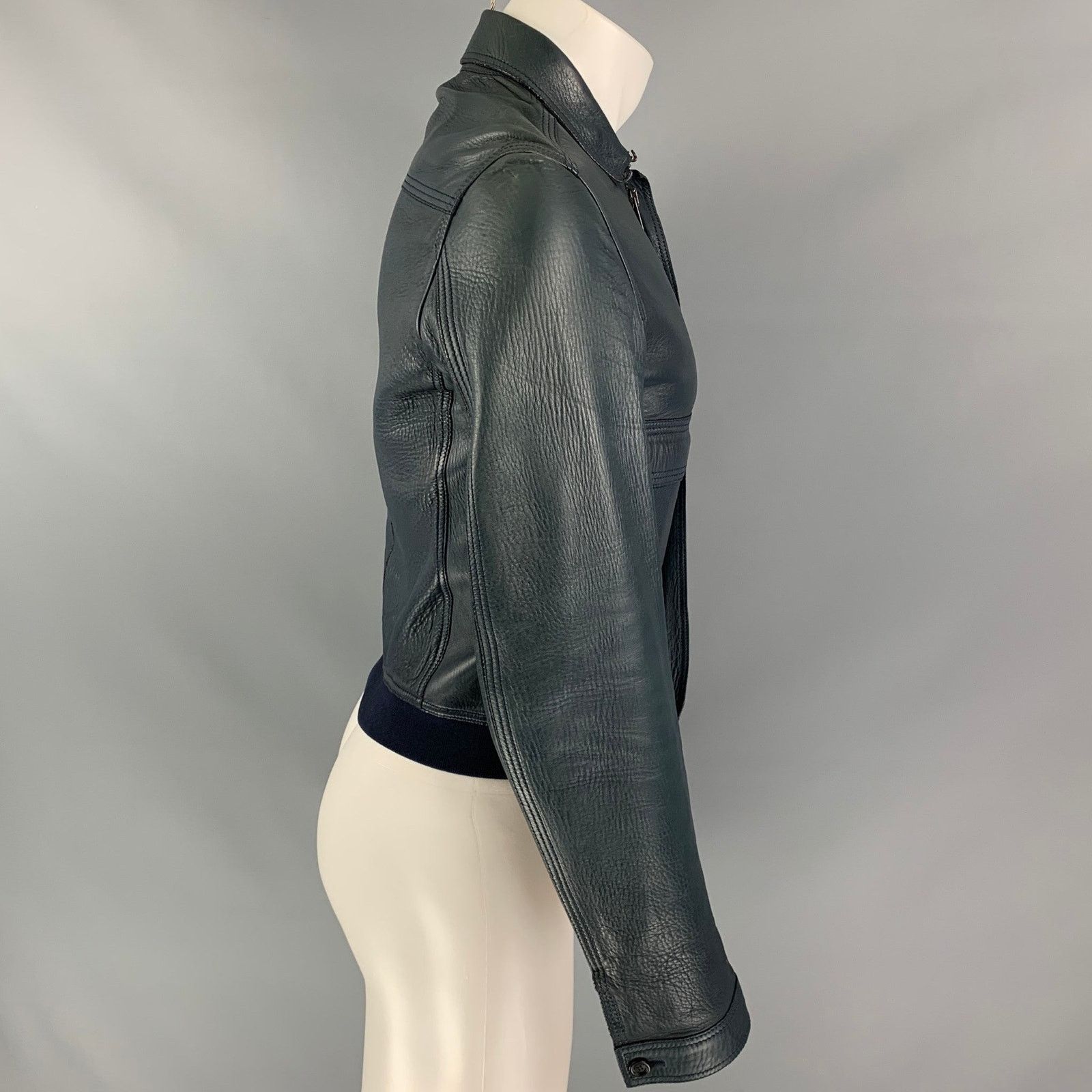 Burberry Prorsum Size S Blue Navy Bonded Leather Blouson Jacket Size US S / EU 44-46 / 1 - 5 Thumbnail