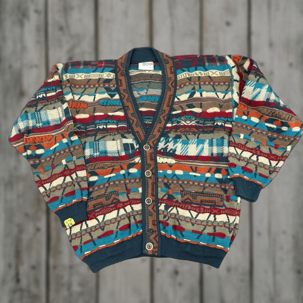 Coogi VTG COOGI Cardigan Sweater 3D Knit Wool Multicolor Wool