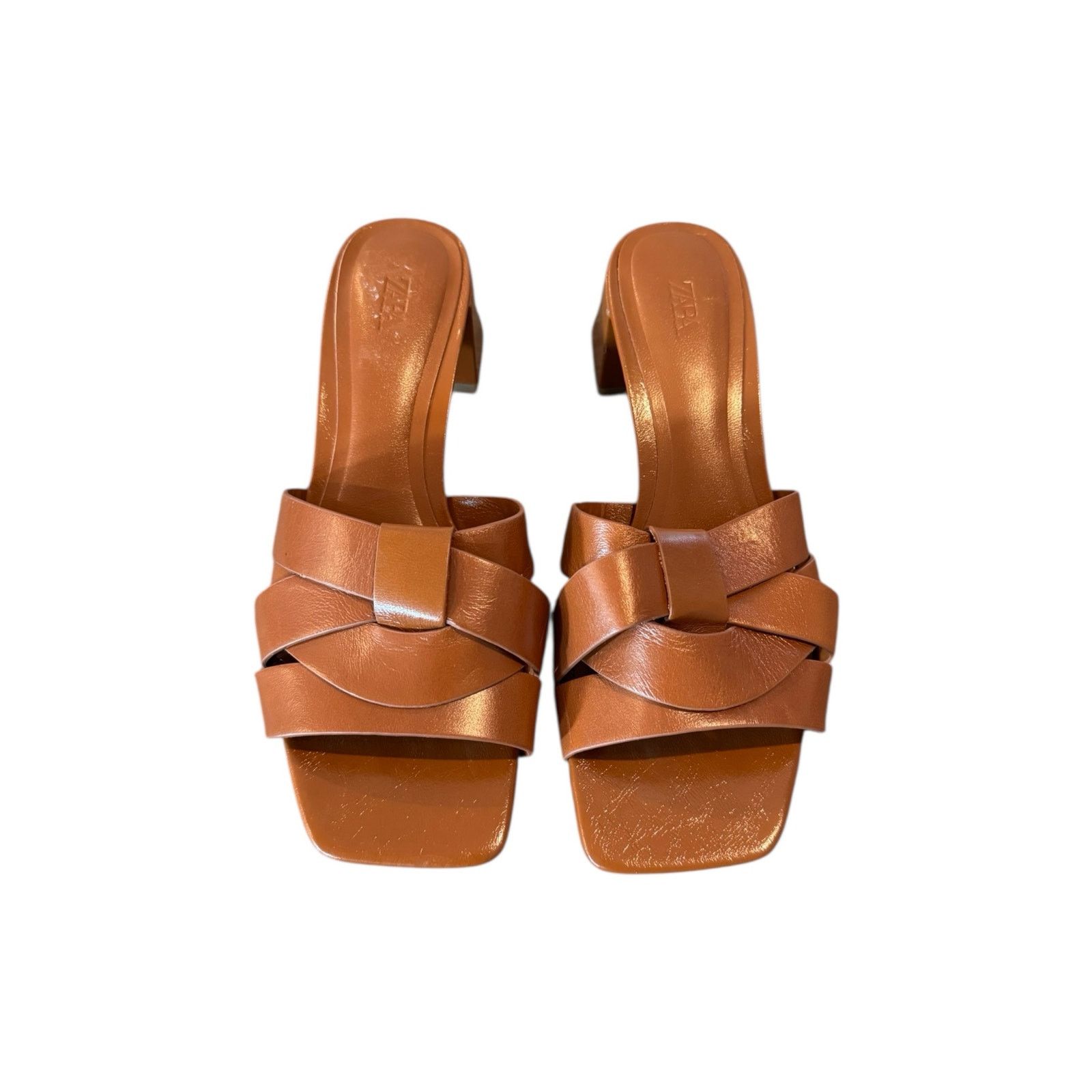 Zara ZARA Brown Woven Strap Block Heel Sandals US 6 Square Toe Size US 6 / IT 36 - 3 Thumbnail