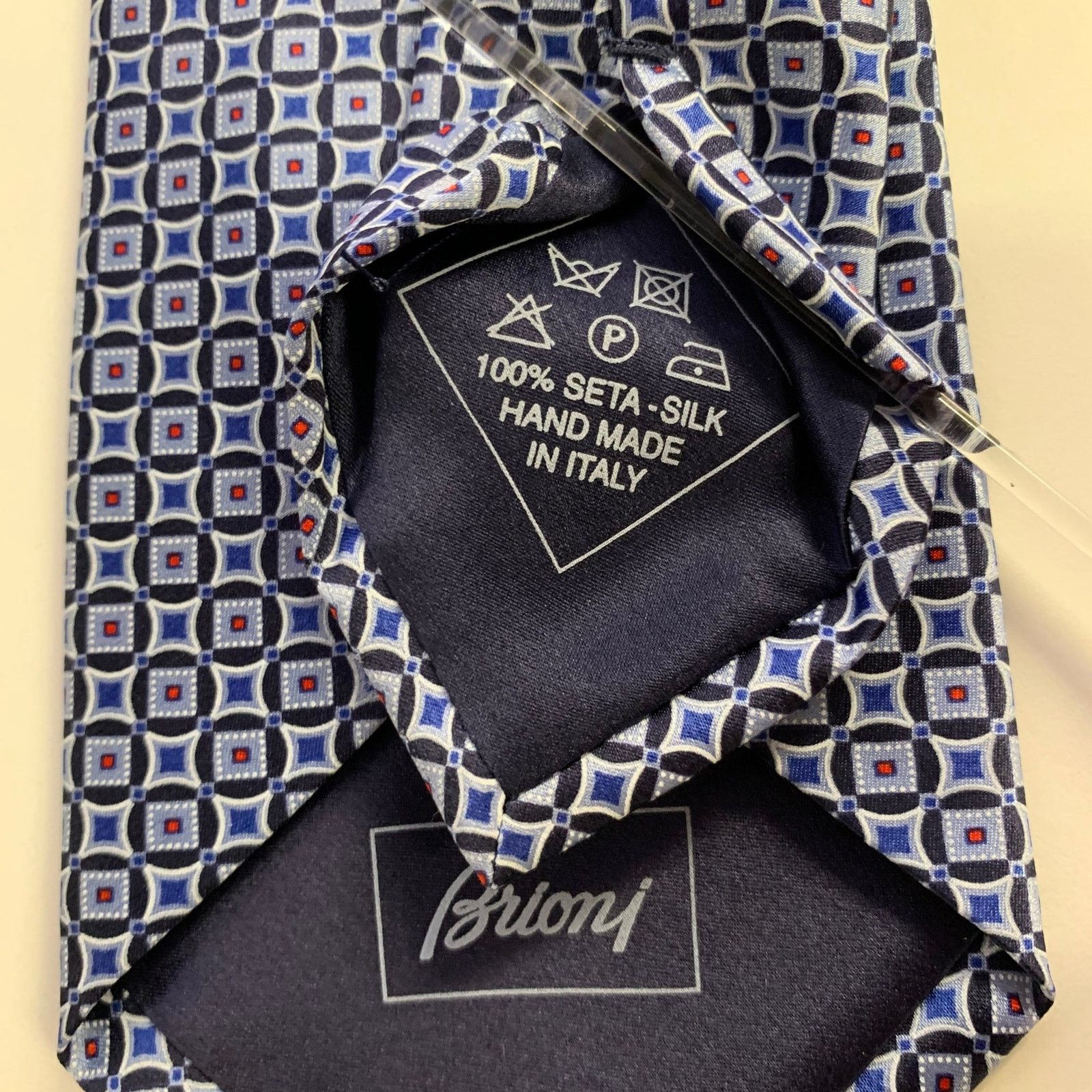 Brioni BRIONI Navy White Geometric Silk Tie Clip Size ONE SIZE - 3 Thumbnail